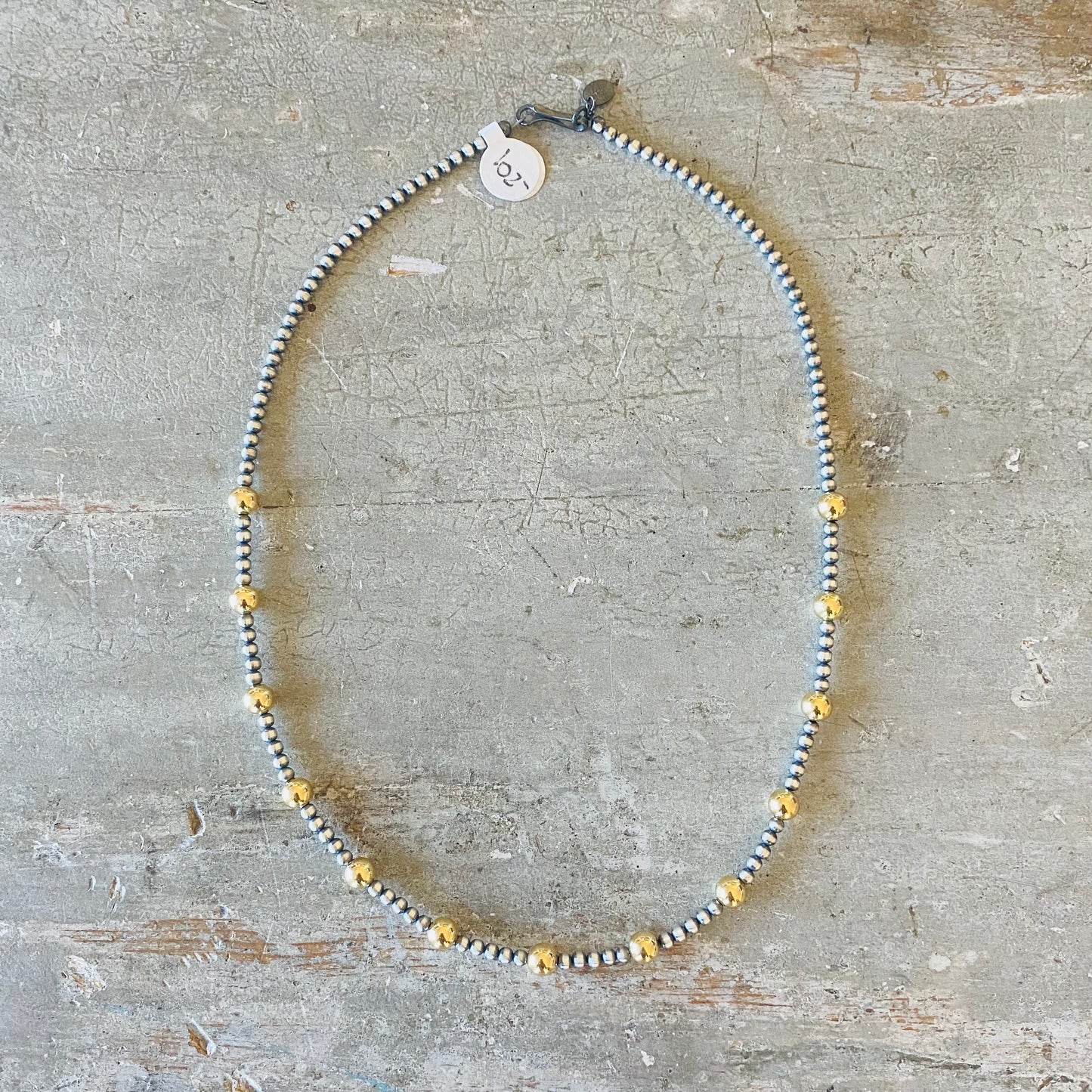 Native Strung Sterling Silver & 18k Gold Plated Alternating 3mm - 6mm Machine Made Pearls Necklace