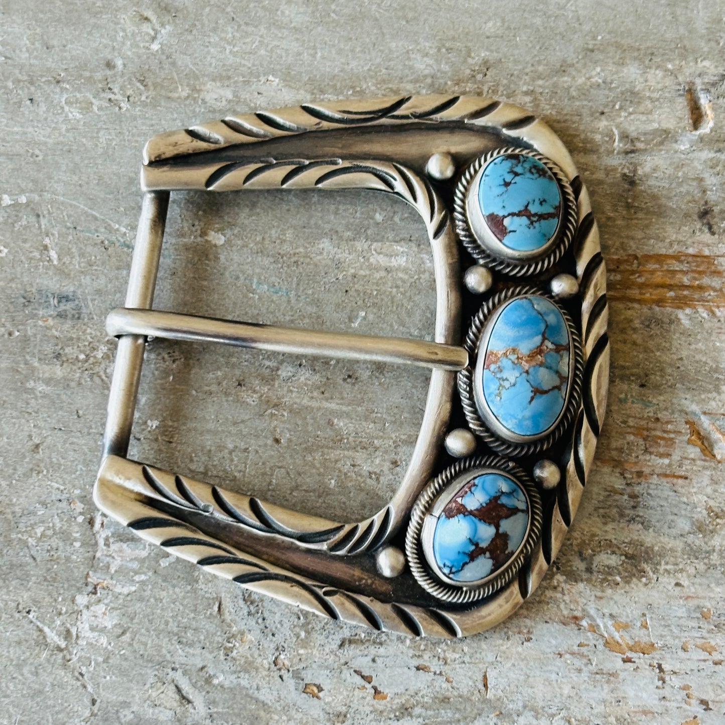 Navajo Bobby Johnson Sterling Silver & Golden Hills Turquoise Belt Buckle