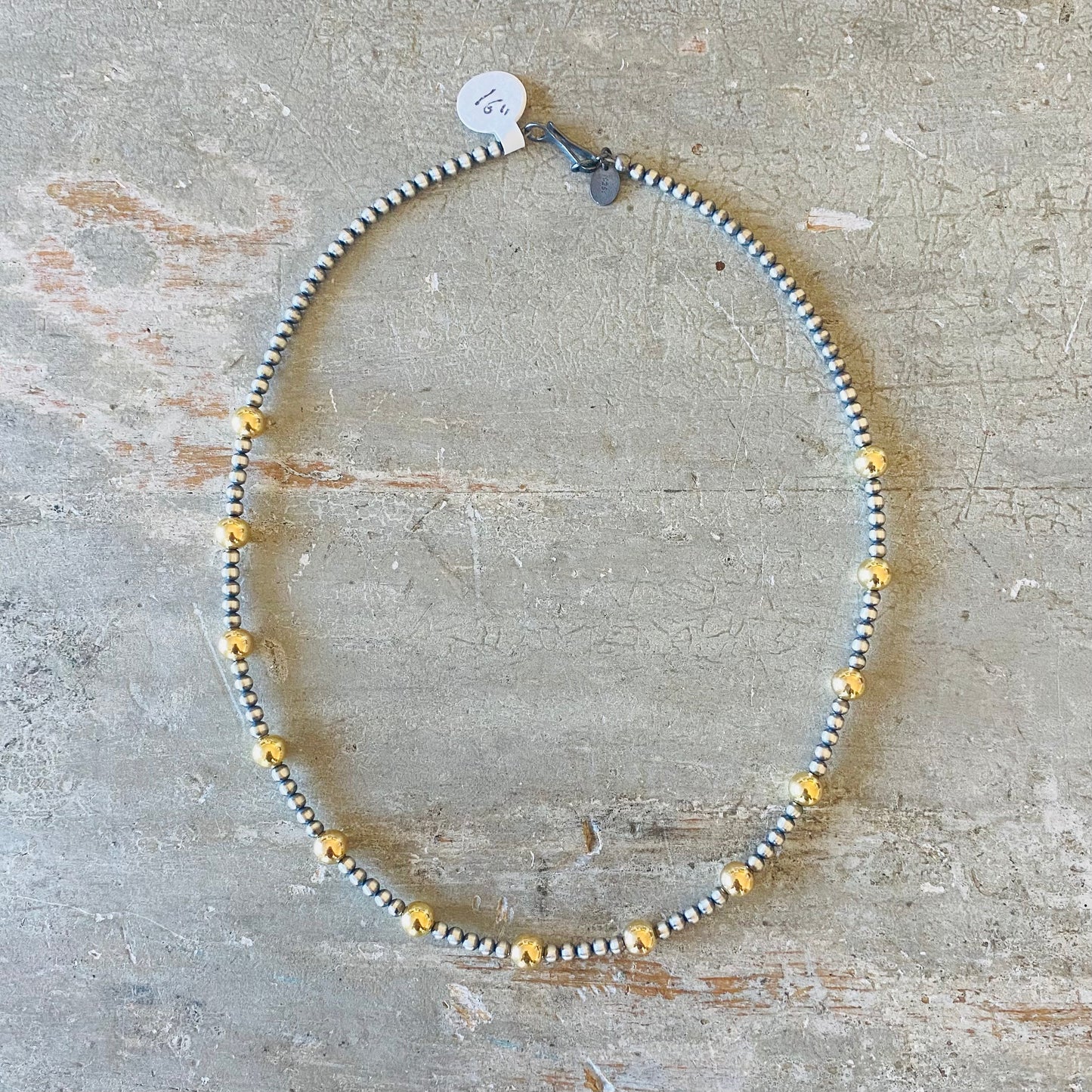 Native Strung Sterling Silver & 18k Gold Plated Alternating 3mm - 6mm Machine Made Pearls Necklace