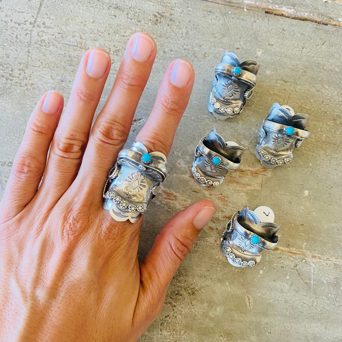 Navajo Tim Yazzie Sterling Silver & Kingman Turquoise Saddle Ring
