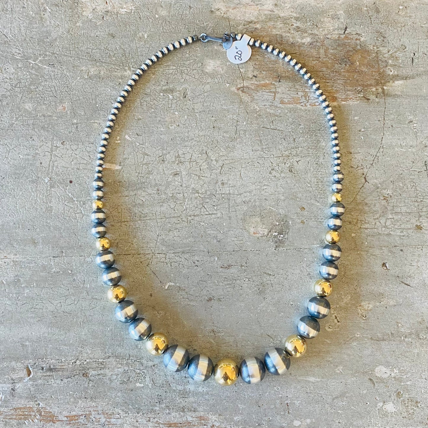 Native Strung Sterling Silver & 18k Gold Plated Graduated Machine Made Pearls Necklace