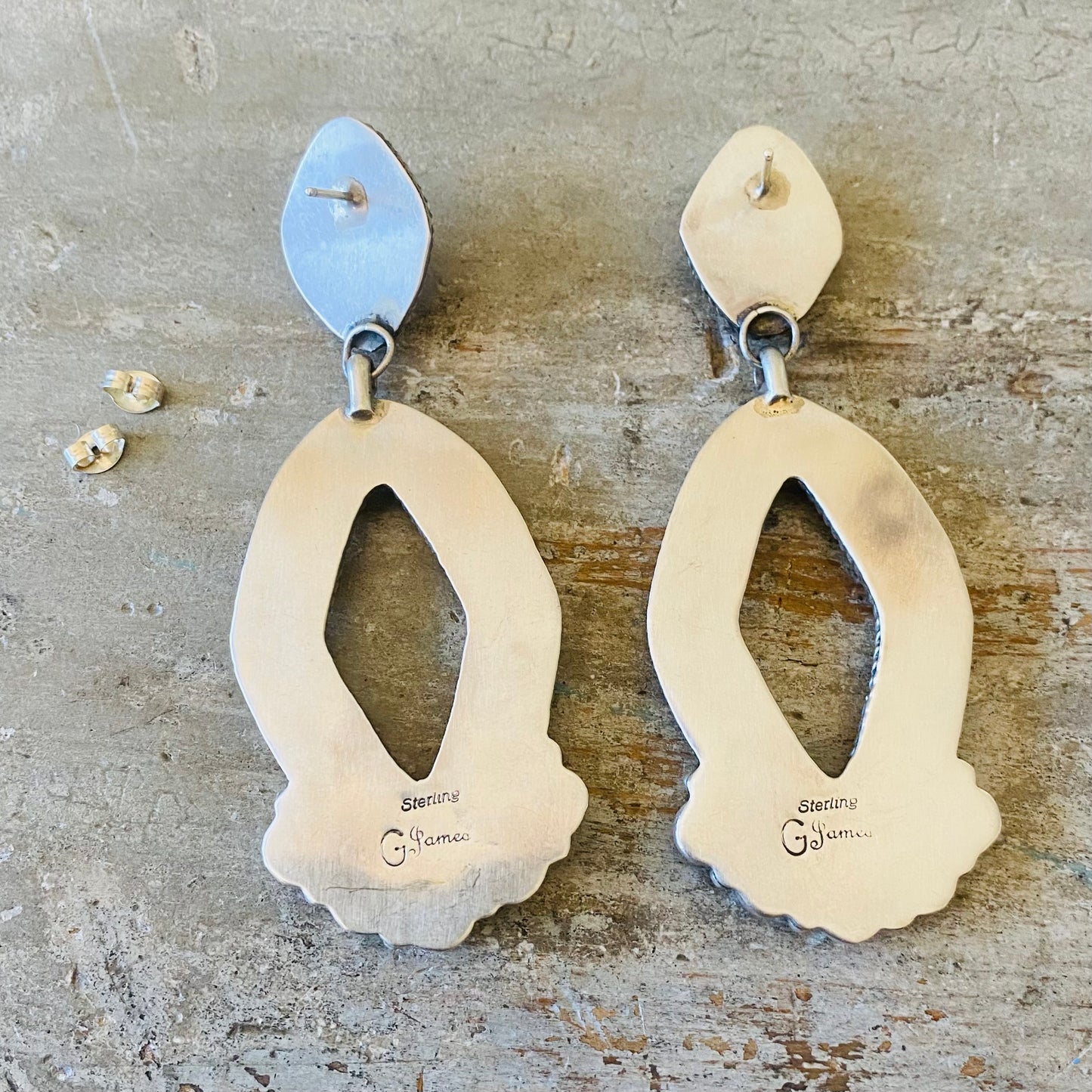 Navajo Geraldine James Sterling Silver & Sonoran Turquoise Statement Earrings