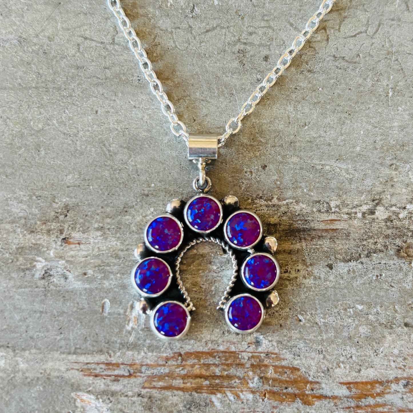 New Navajo Martin Perry Sterling Silver & Purple Lab Opal Naja Pendant