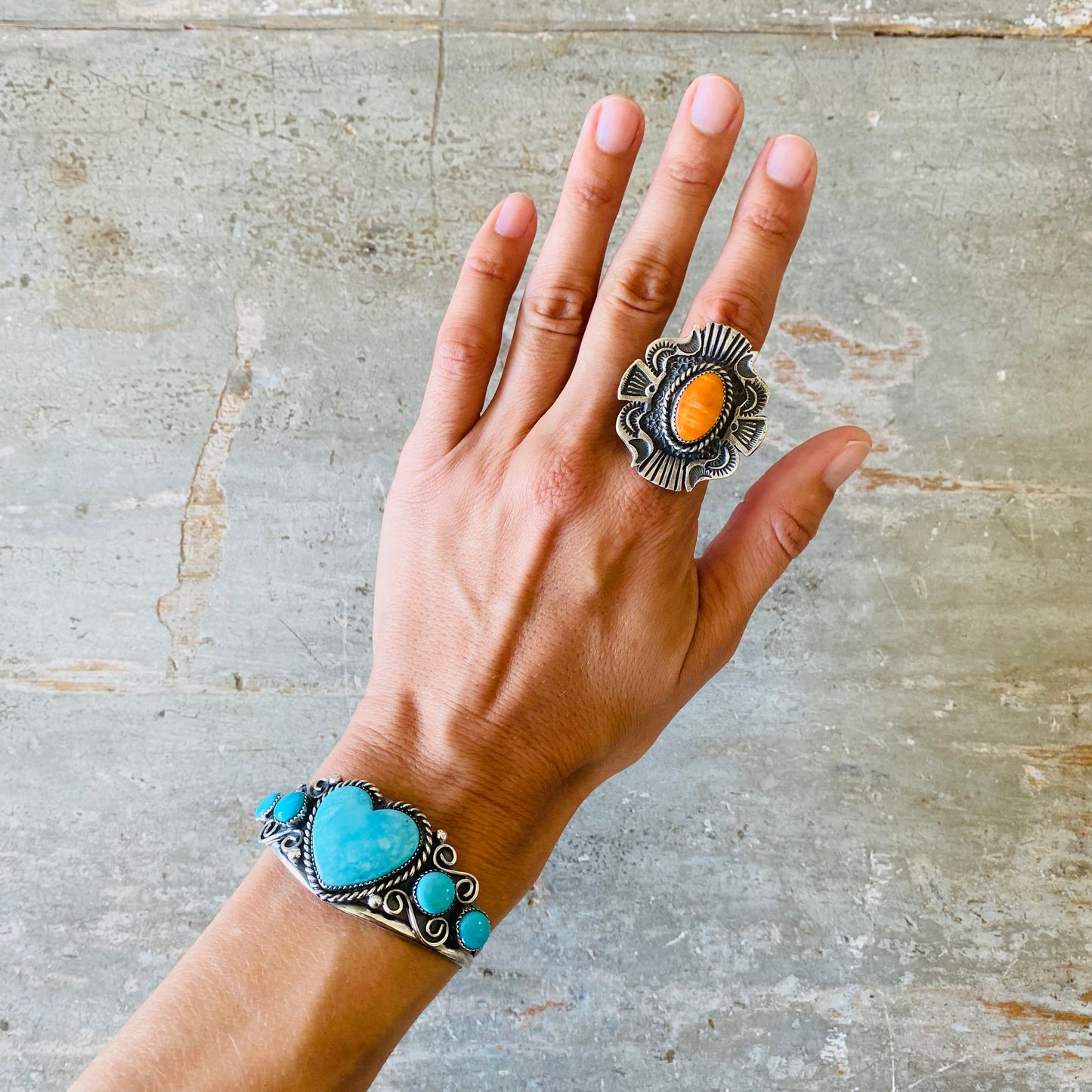 Navajo Kindale Billah Sterling Silver & Orange Spiny Oyster Ring