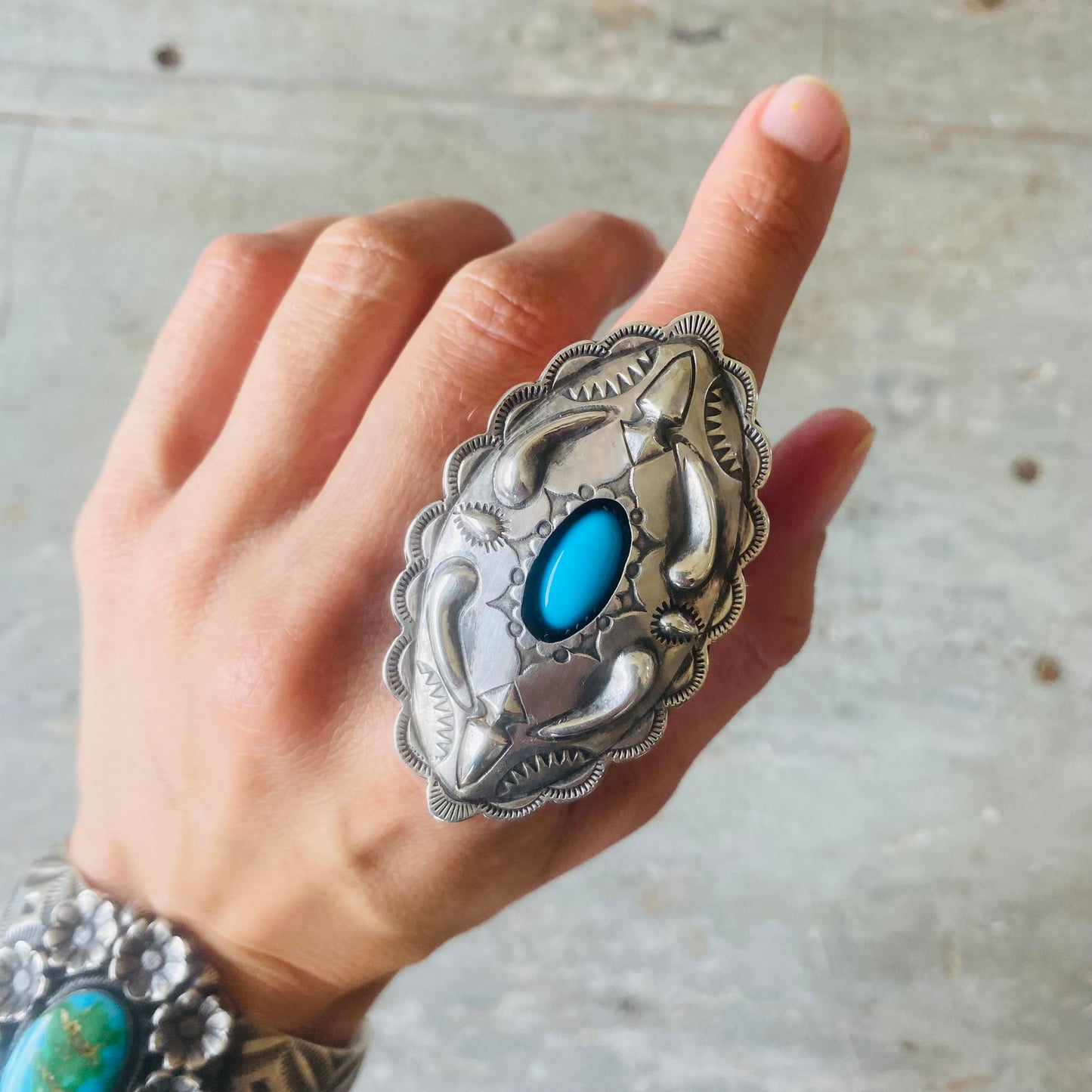 Navajo Glenn Livingston Sterling Silver & Turquoise Shadowbox Ring