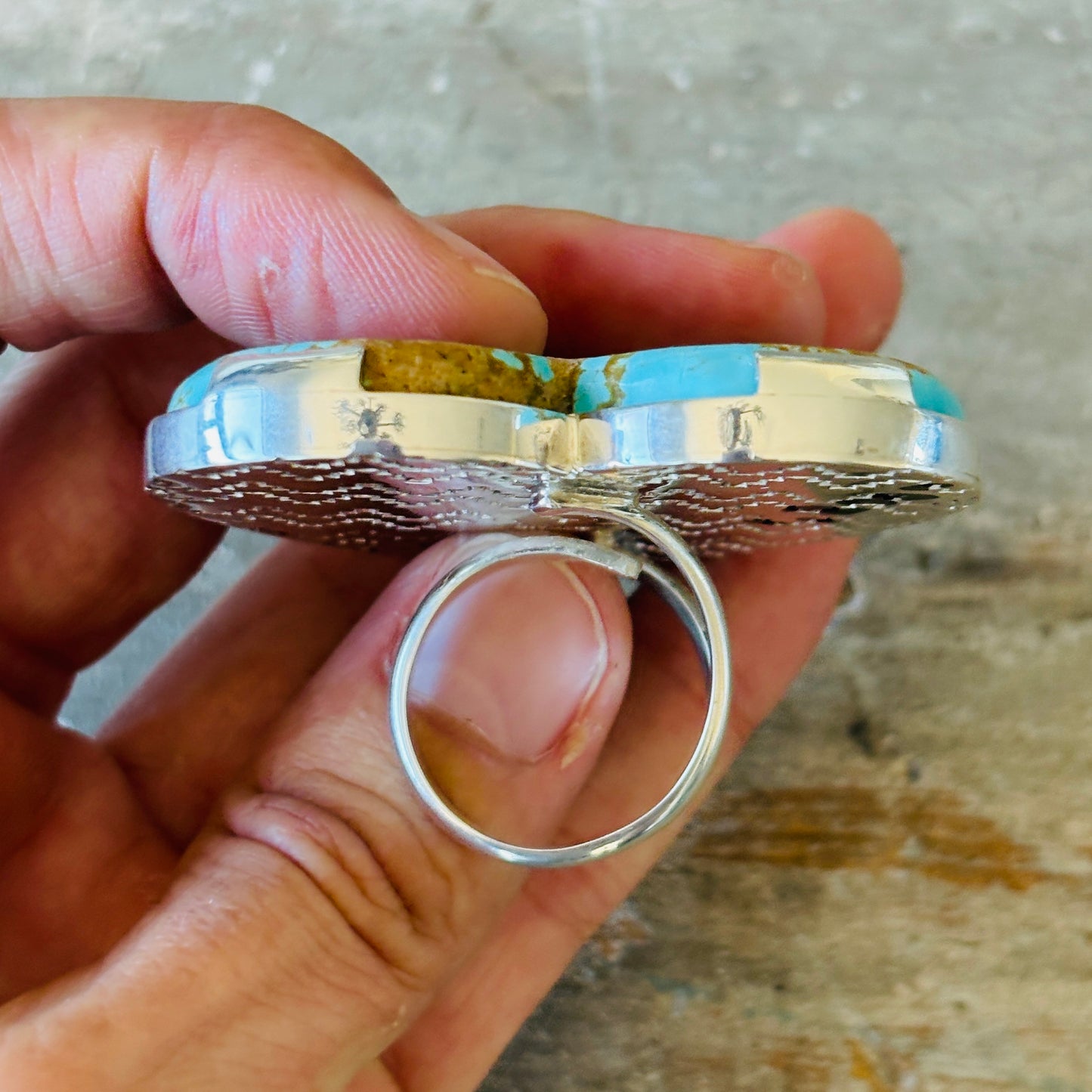Navajo Langston Thompson Sterling Silver & Kingman Turquoise Heart Ring