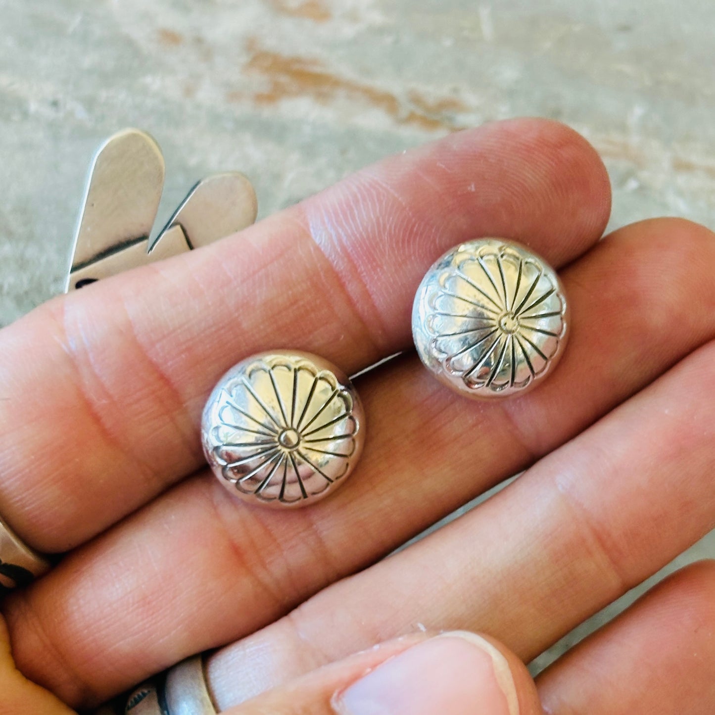 Navajo Mazzie Yazzie Sterling Silver Button Earrings