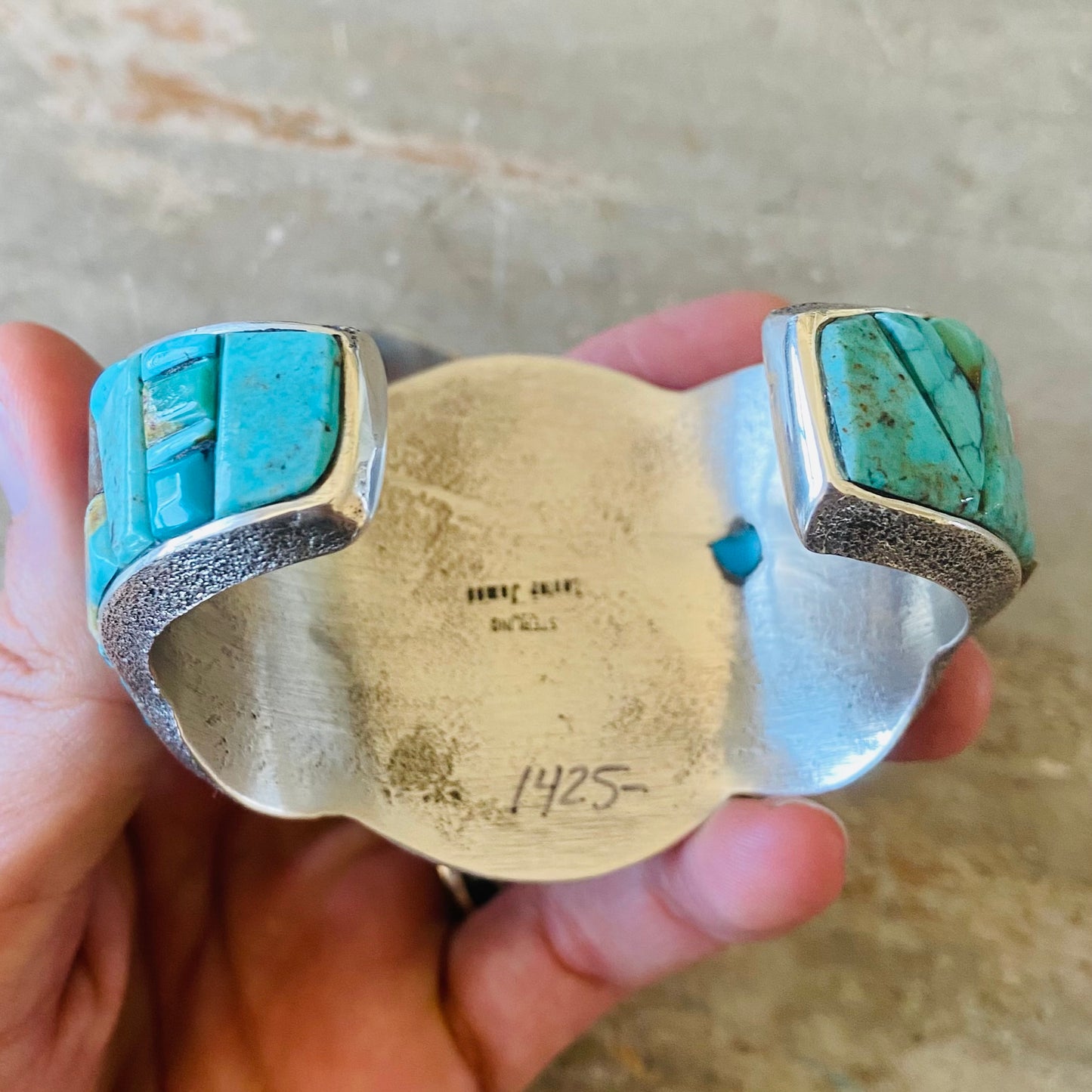 Navajo Lester James Sterling Silver & Turquoise Cobblestone Cuff
