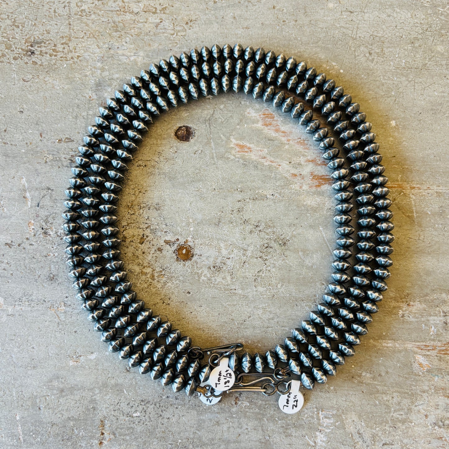 Navajo Austin Haley Sterling Silver 7mm Pumkin Beads Handmade Pearls Necklaces
