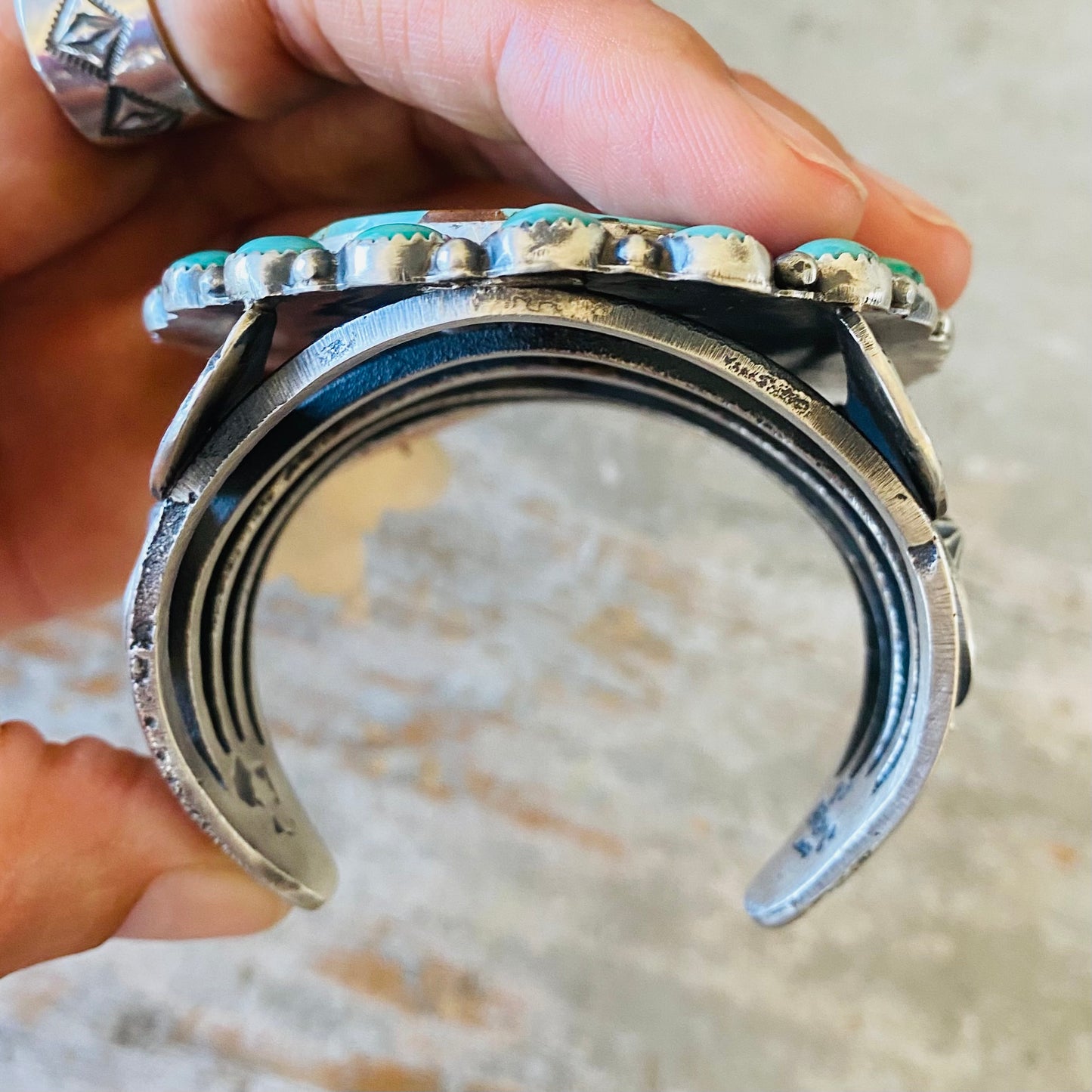 Navajo Kindale Billah Sterling Silver & Kingman Turquoise Cluster Statement Cuff