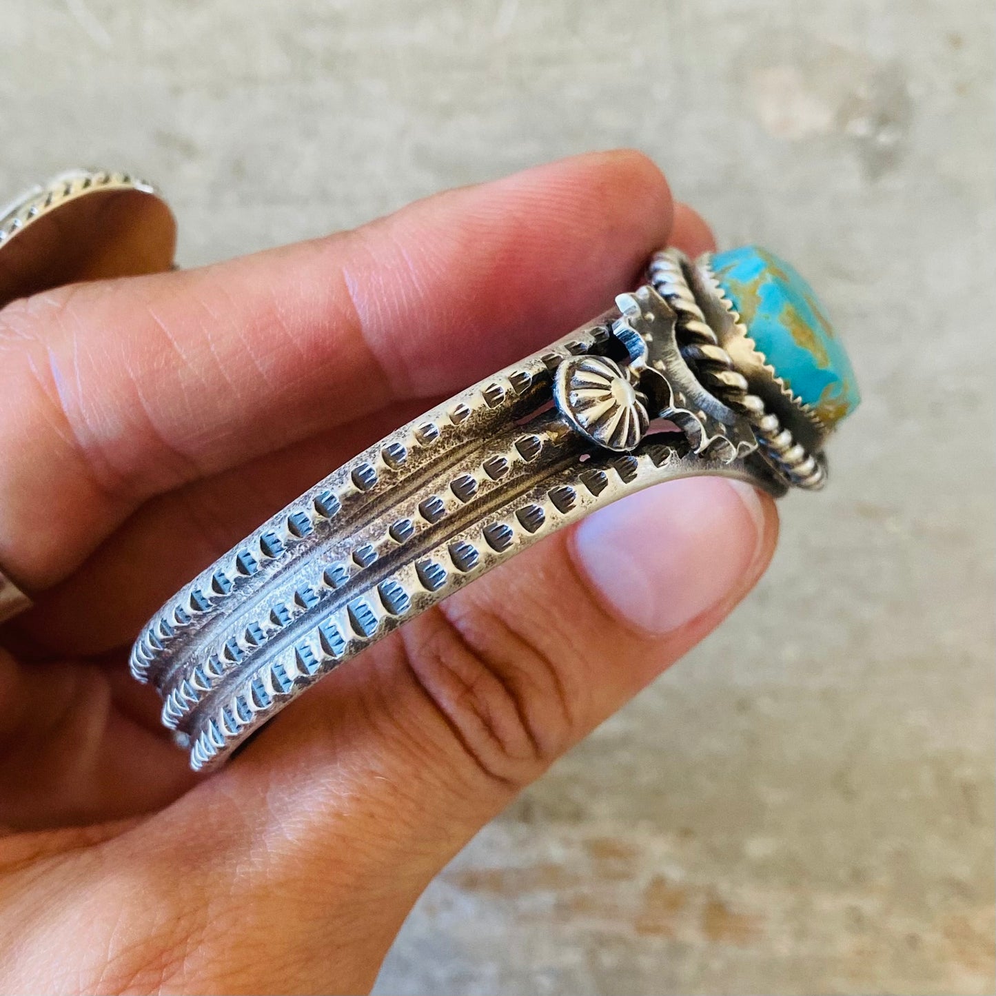 Navajo Kindale Billah Sterling Silver & Kingman Turquoise Stacker Cuff