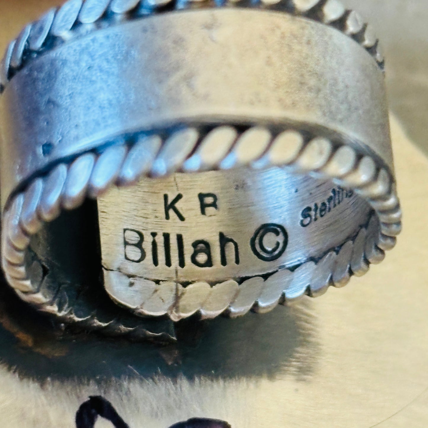 Navajo Kindale Billah Sterling Silver & Campitos Turquoise Canoe Ring