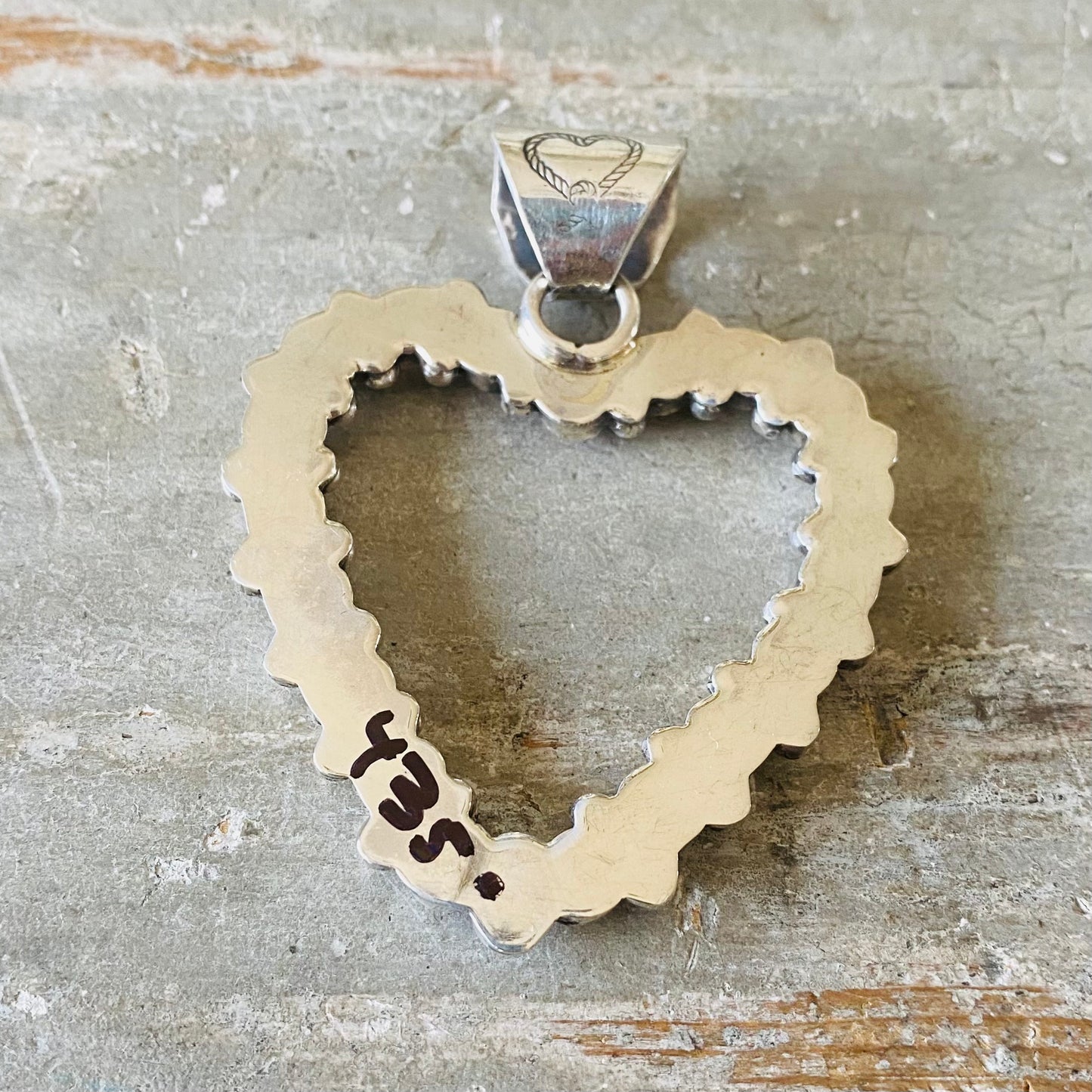 Navajo Lorenzo Jerilyn Chee Sterling Silver & Orange Mojave Heart Pendant