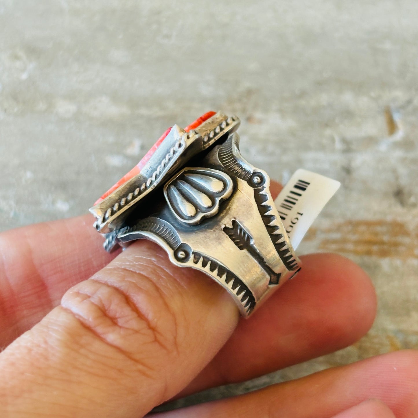 Navajo Andy Cadman Sterling Silver & Red Spiny Oyster Star Ring