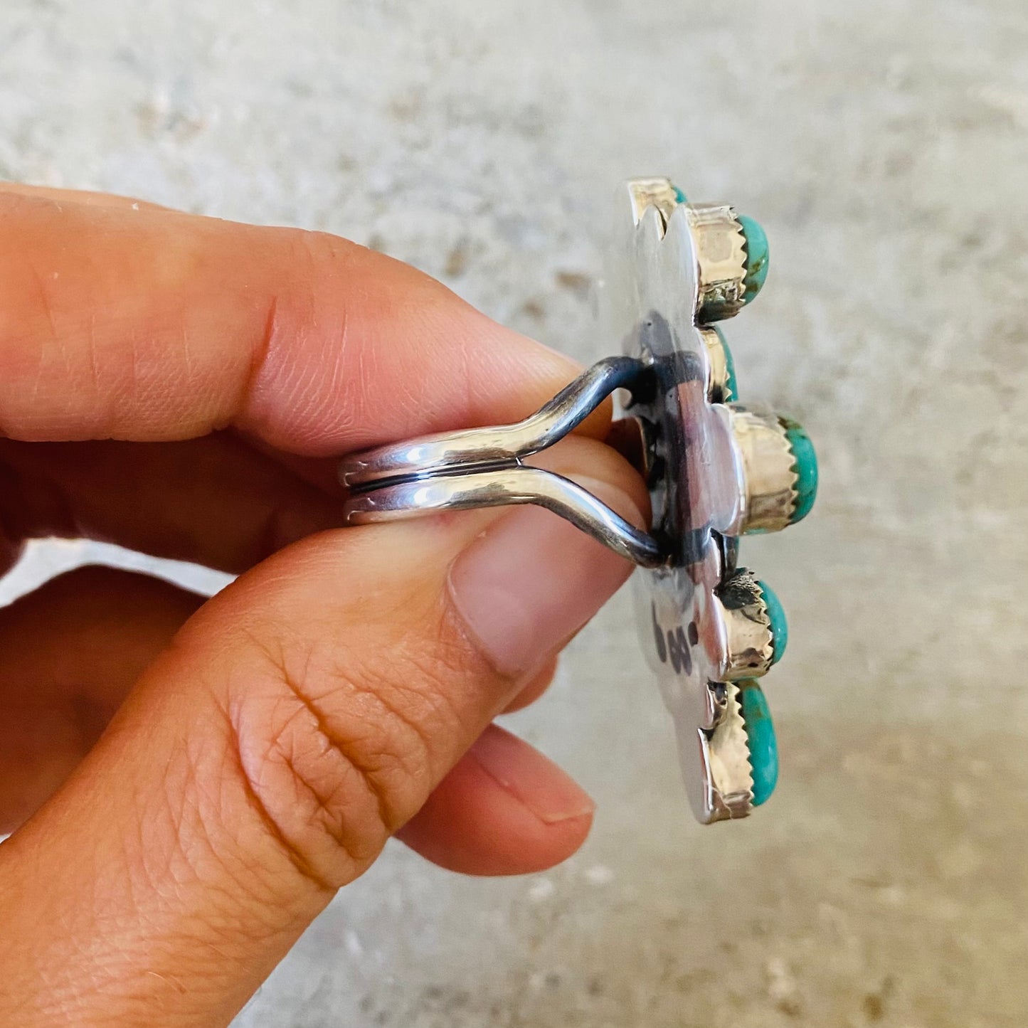 Navajo Lorenzo & Jerilyn Chee Sterling Silver & Campitos Turquoise Heart Ring