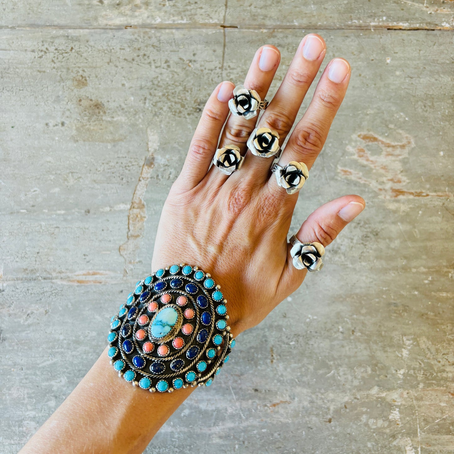 Navajo Chris Etsitty Sterling Silver Rose Rings