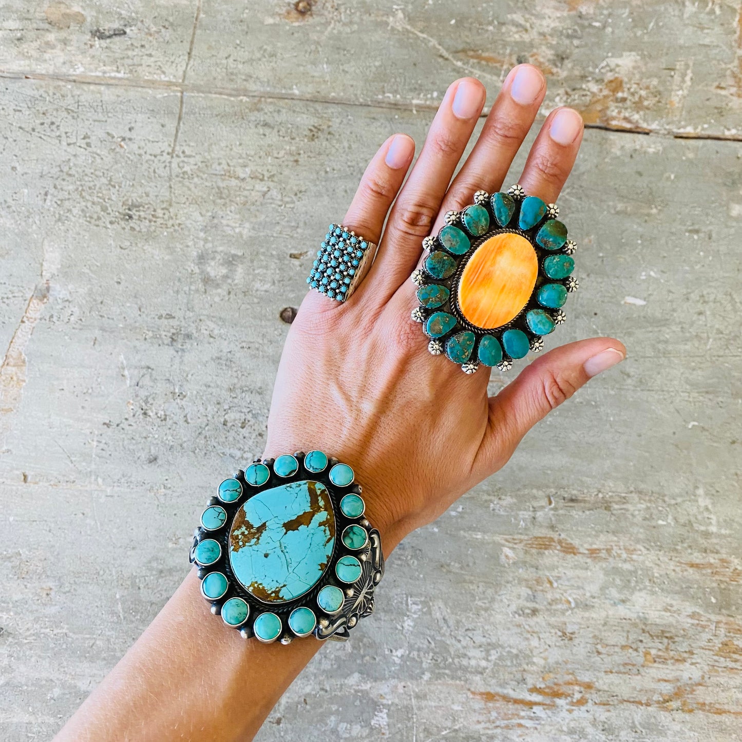 Navajo Kindale Billah Sterling Silver & Turquoise Cluster Statement Cuff
