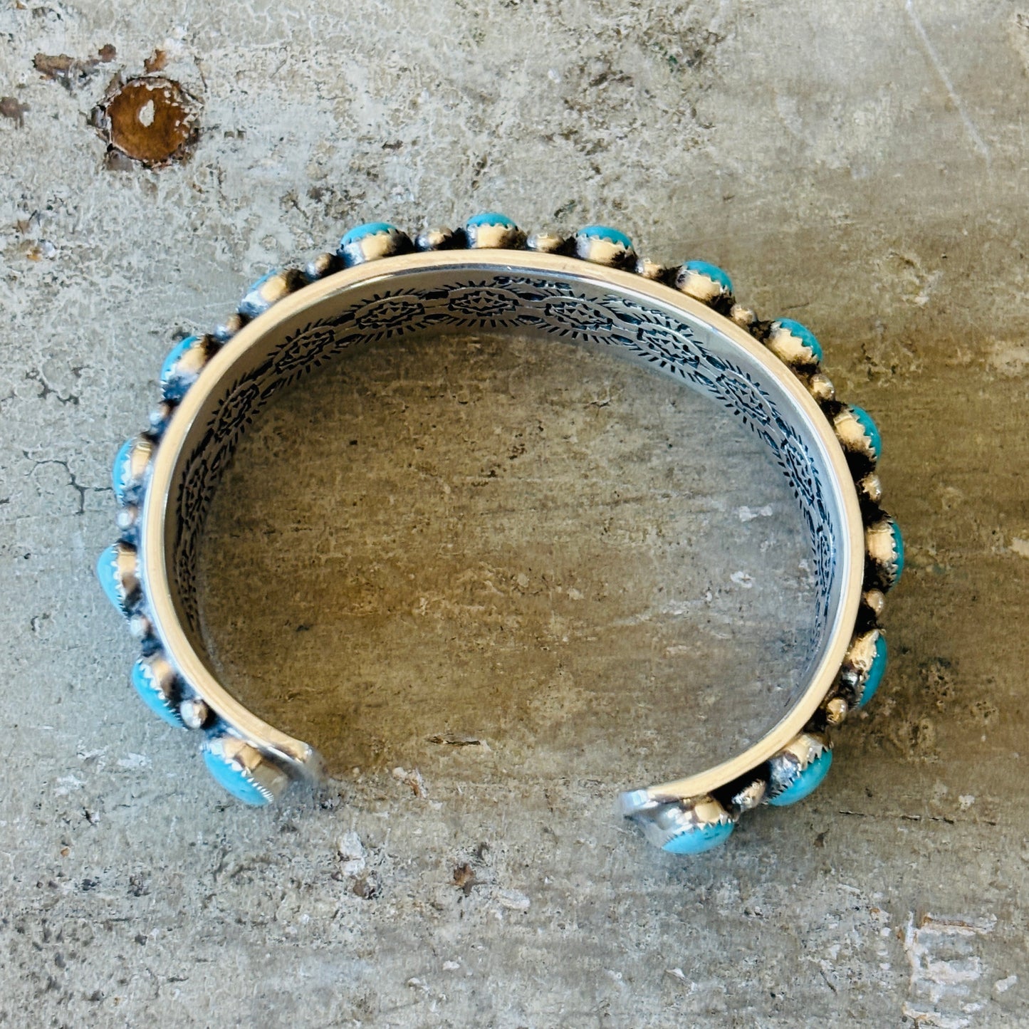 Navajo Glenn Livingston Sterling Silver & Whitewater Kingman Statement Cuff