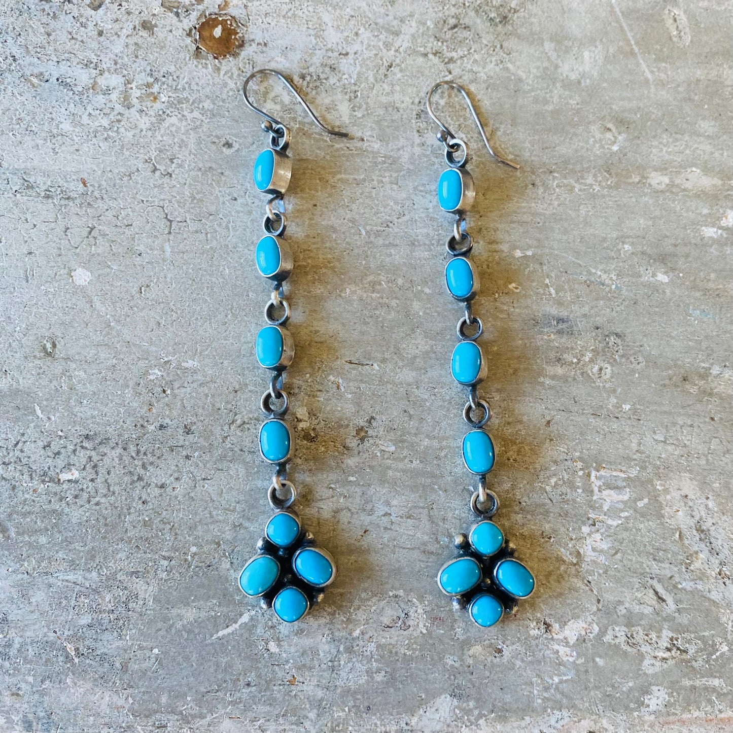 Navajo Elanor Largo Sterling Silver & Kingman Turquoise Earrings