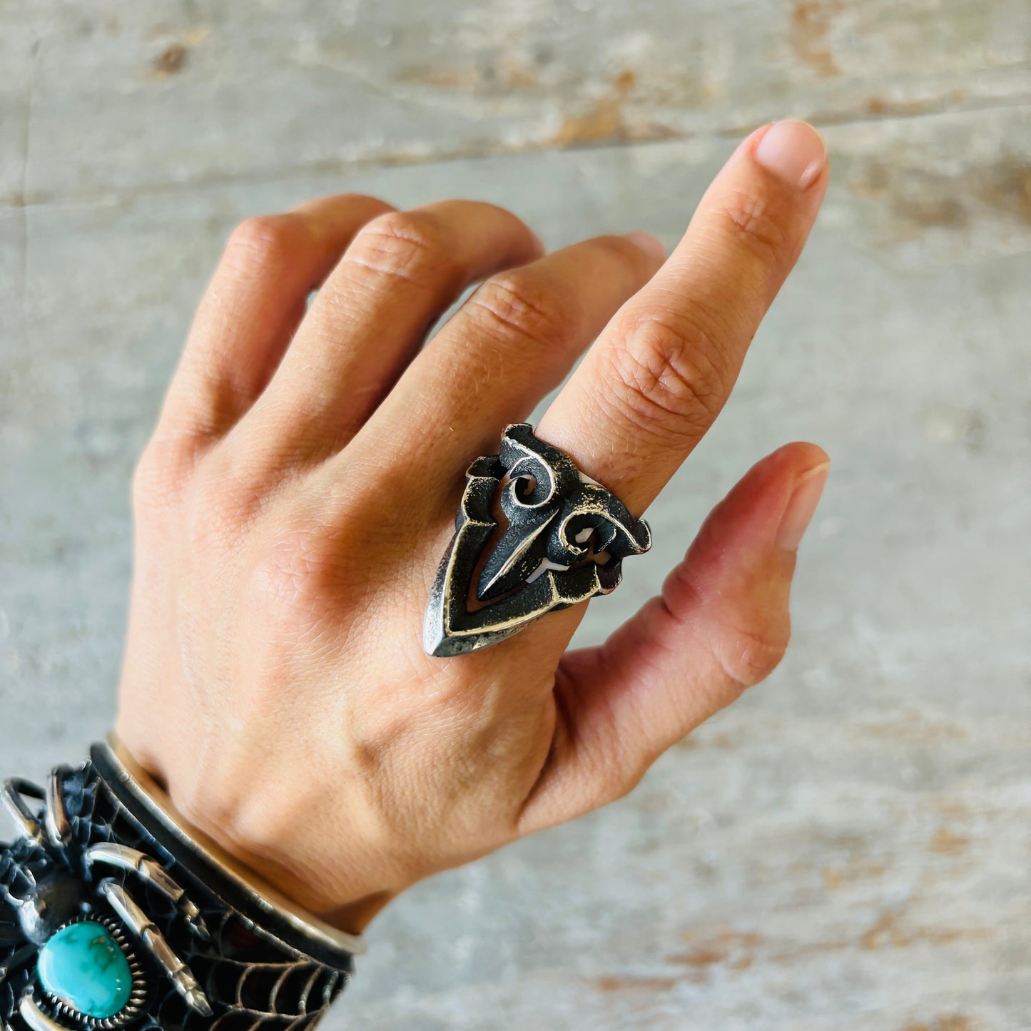 Navajo Floyd Parkhurst Sterling Silver Tufa Cast Ring