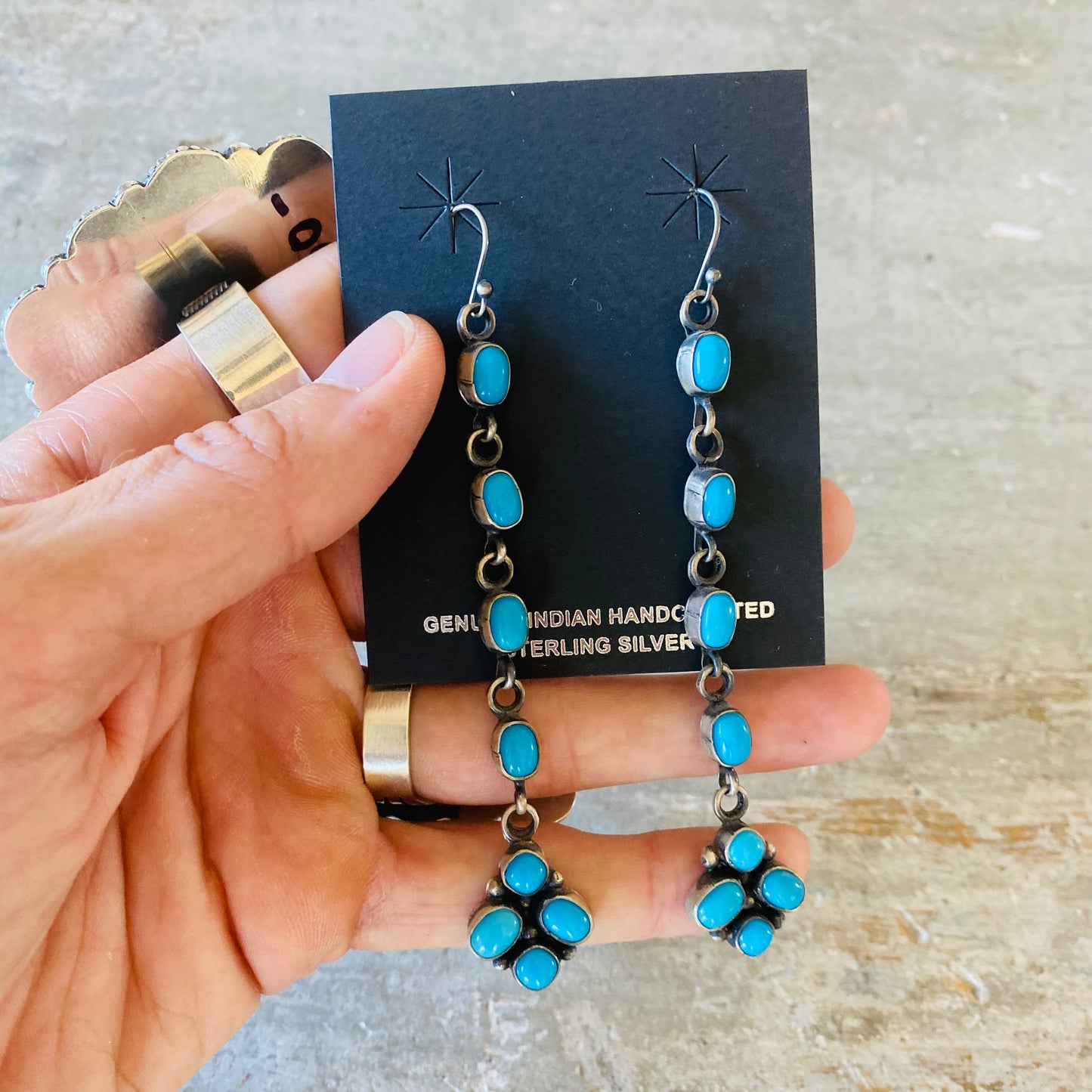 Navajo Elanor Largo Sterling Silver & Kingman Turquoise Earrings