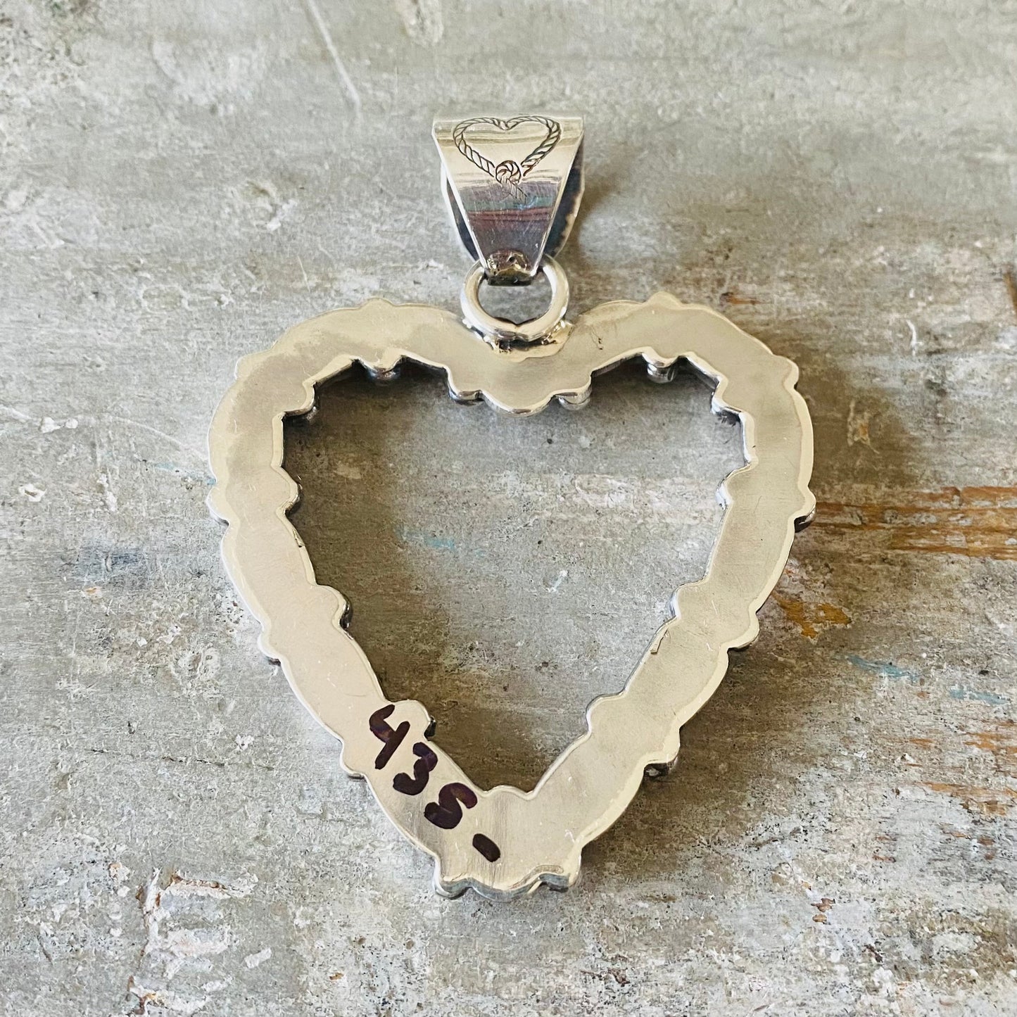 Navajo Lorenzo Jerilyn Chee Sterling Silver & Red Coral Heart Pendant