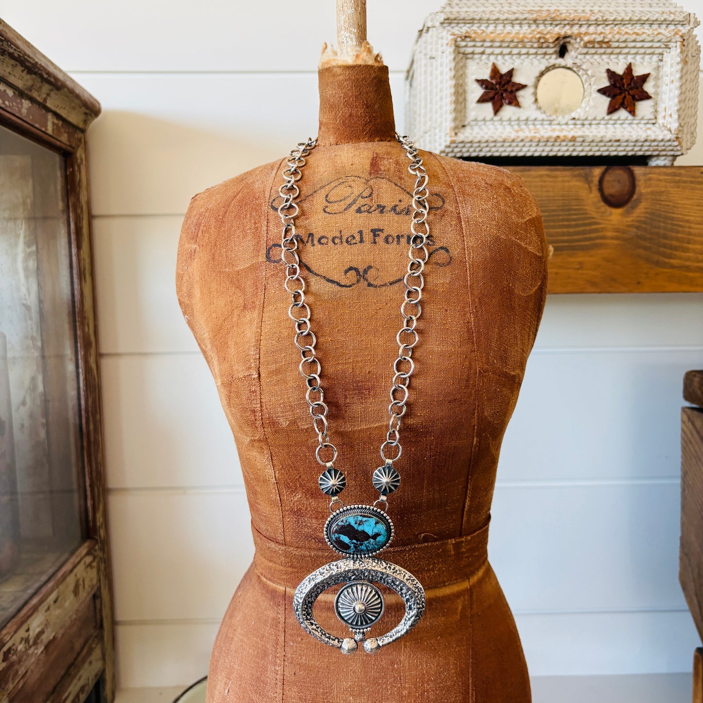 Navajo Hemerson Brown Sterling Silver & Egyptian Turquoise Naja Necklace