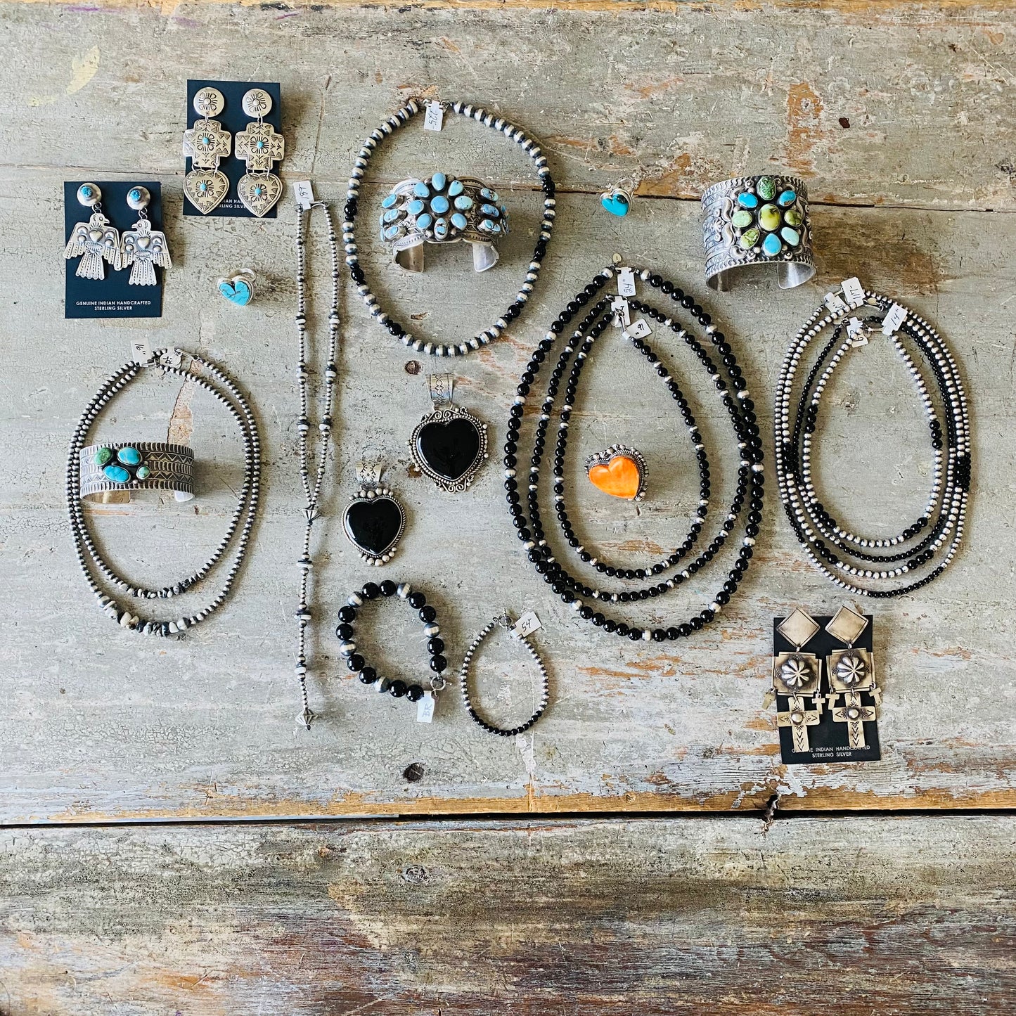 Navajo Strung Sterling Silver Machine Made Pearls & Black Onyx Beaded Bracelet