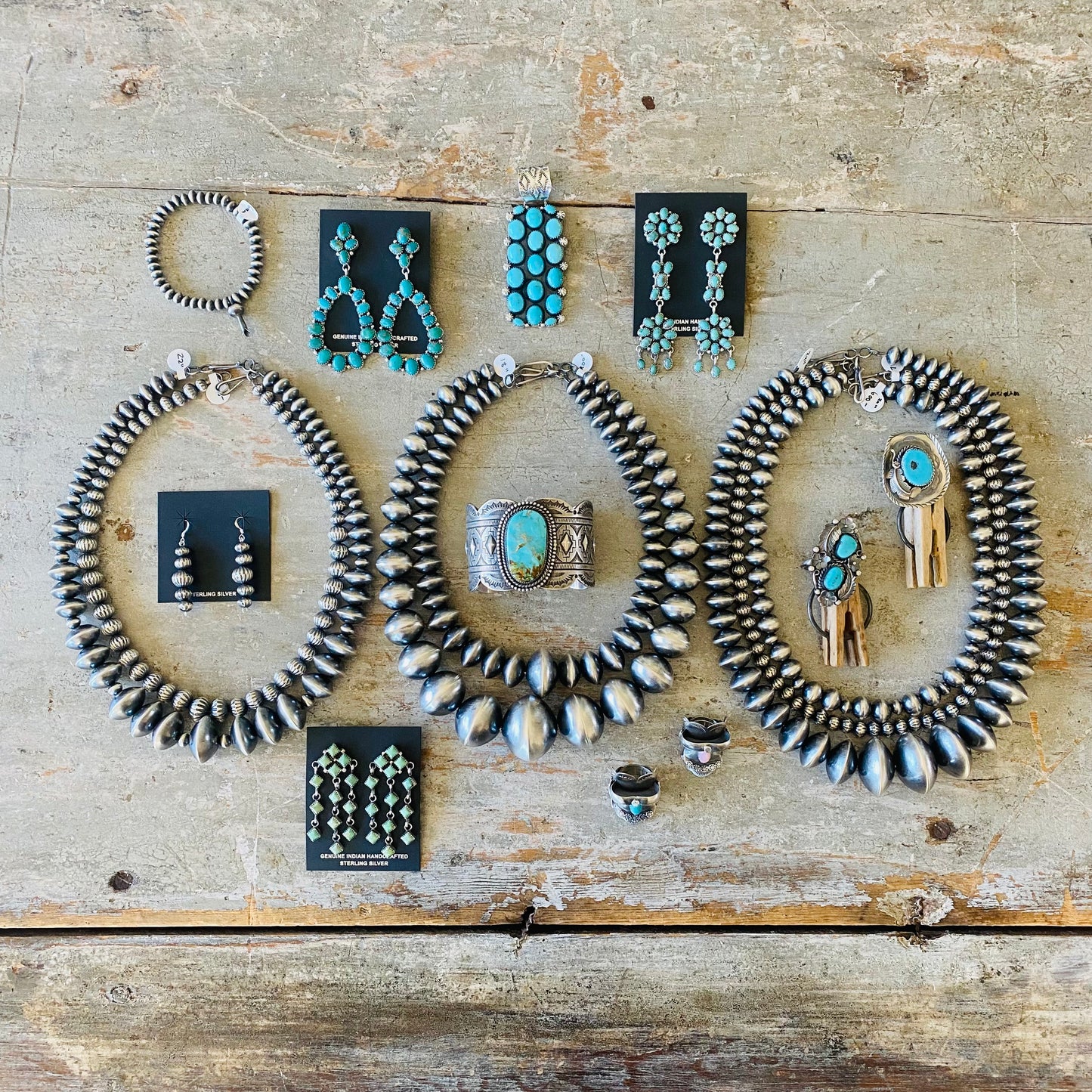 Navajo Sterling Silver Alternating 10mm - 7mm Handmade Pearls Necklace