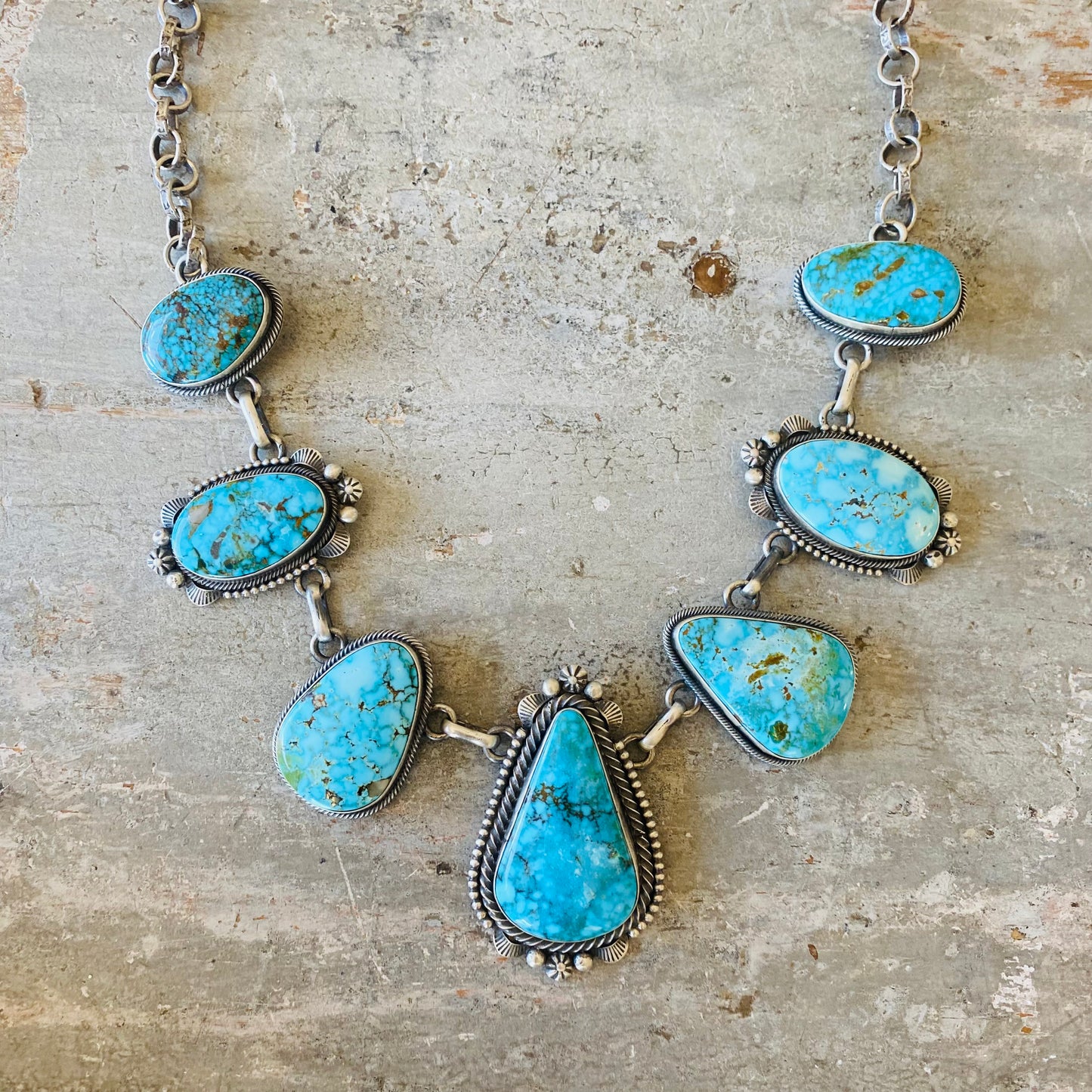 Navajo Eli Skeets Sterling Silver & Sonoran Gold Turquoise Statement Necklace - Earrings