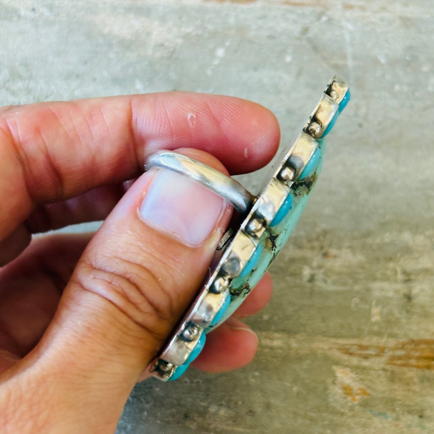 Navajo Geraldine James Sterling Silver - Kingman & Sonoran Gold Turquoise Cluster Ring