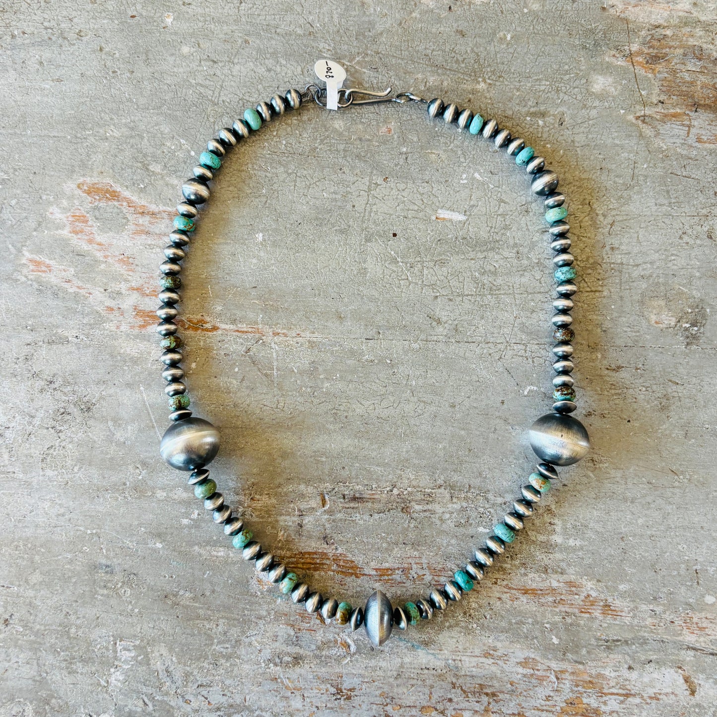 Navajo Preston Haley Sterling Silver & Campitos Turquoise 7mm - 12mm - 20mm Pearls Necklace