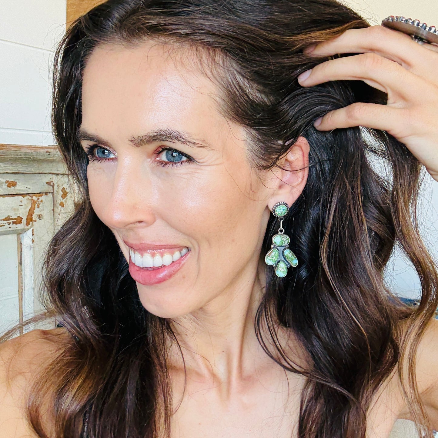 Navajo Lydia Begay Sterling Silver & Sonoran Turquoise Earrings