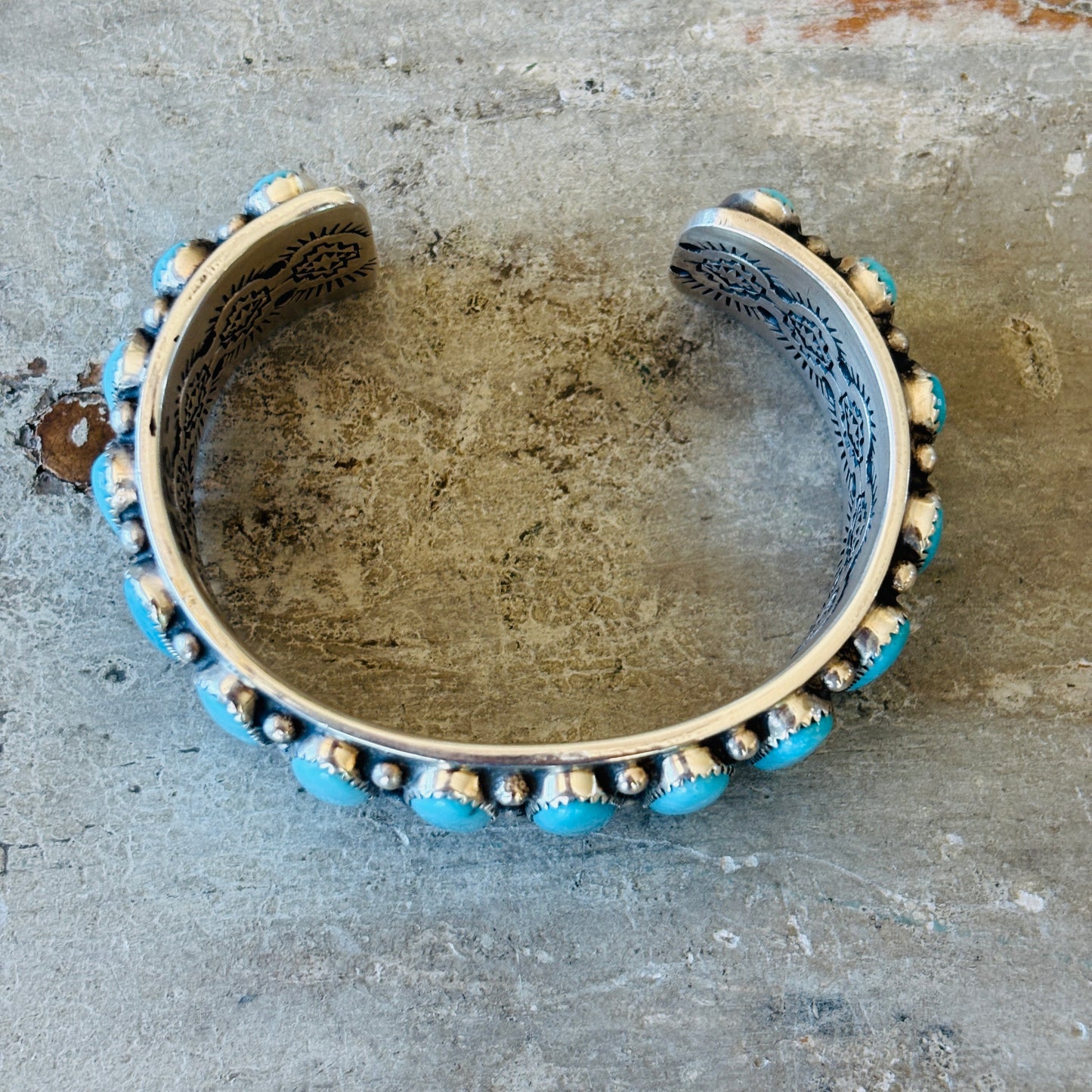 Navajo Glenn Livingston Sterling Silver & Whitewater Kingman Statement Cuff