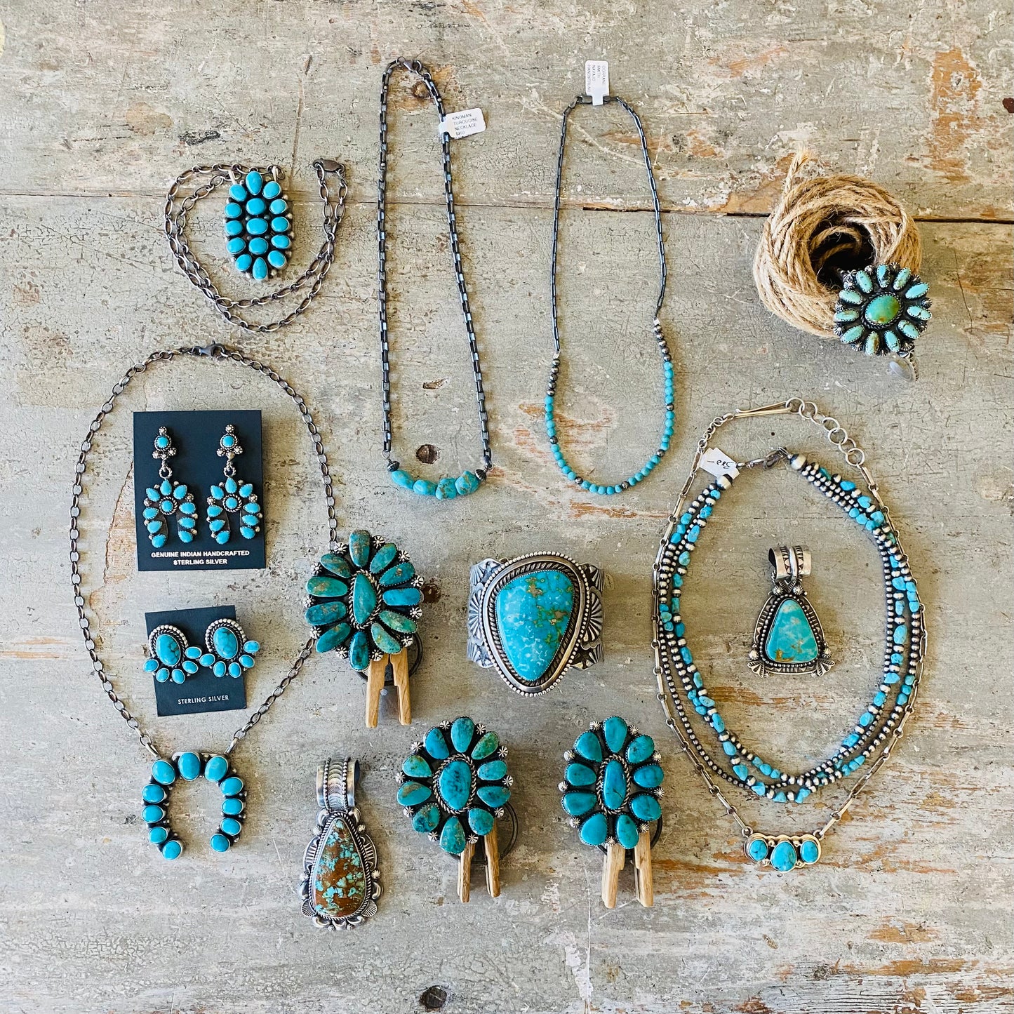 Navajo Lorenzo Jerilyn Chee Sterling Silver & Kingman Turquoise Cluster Ring