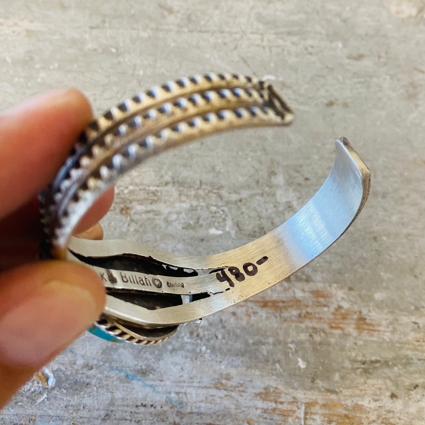 Navajo Kindale Billah Sterling Silver & Kingman Turquoise Stacker Cuff