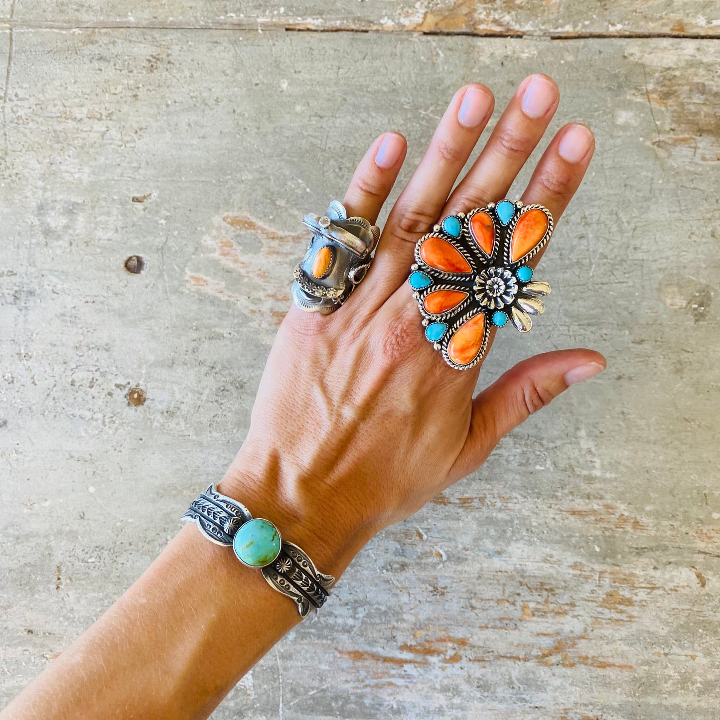 Navajo Kindale Billah Sterling Silver & Kingman Turquoise Stacker Cuff