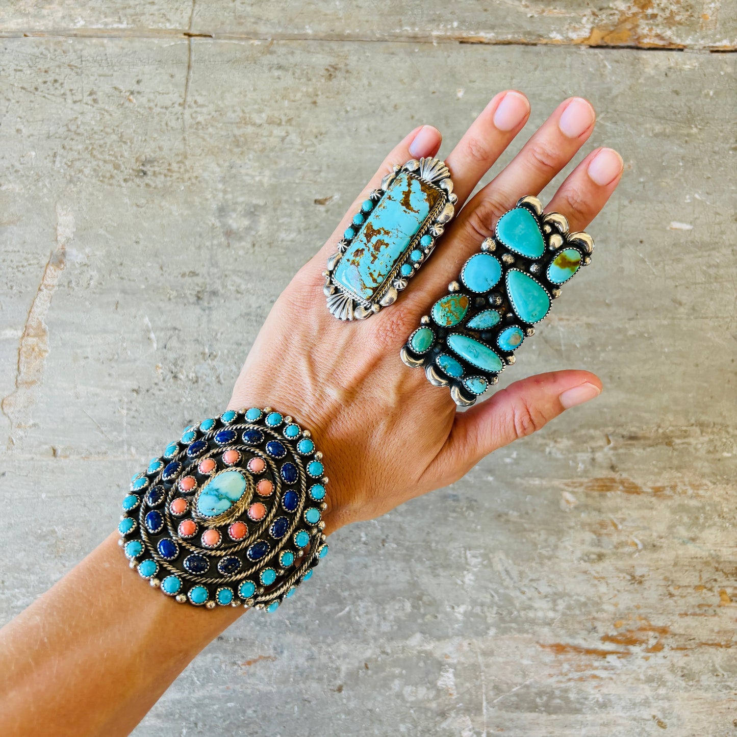Navajo Lily Kee Sterling Silver Multi Stone Cluster Cuff