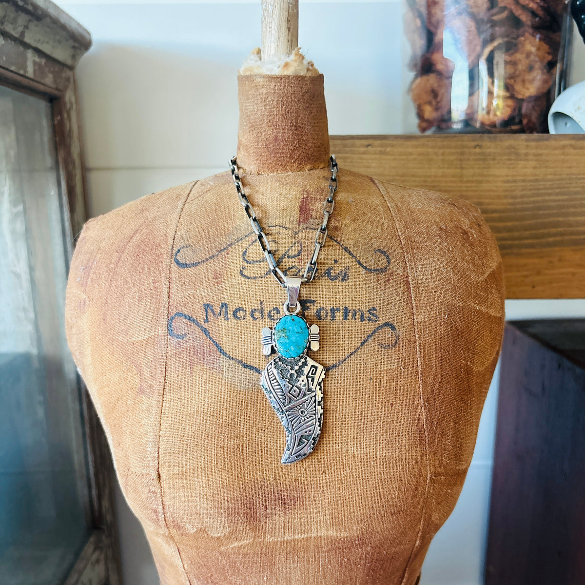 Navajo Sam Gray Sterling Silver & Kingman Turquoise Maiden Overlay Pendant