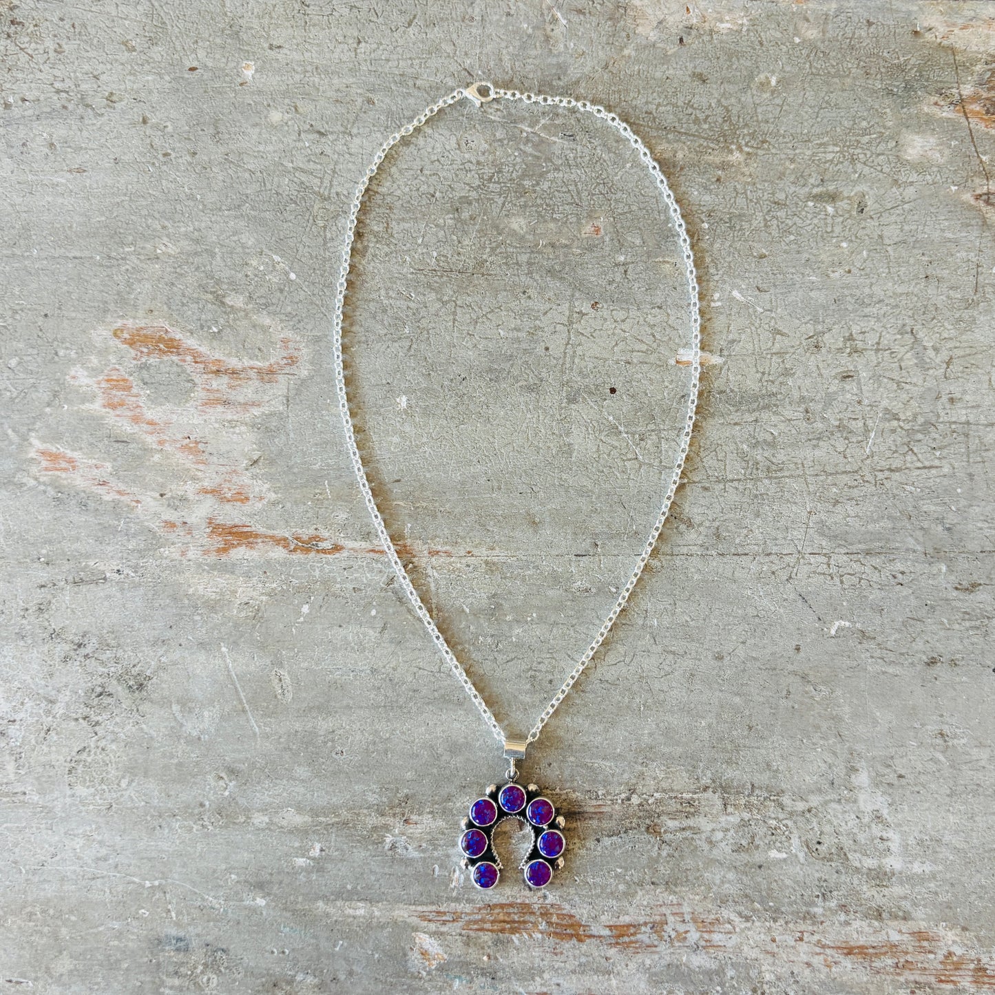 New Navajo Martin Perry Sterling Silver & Purple Lab Opal Naja Pendant