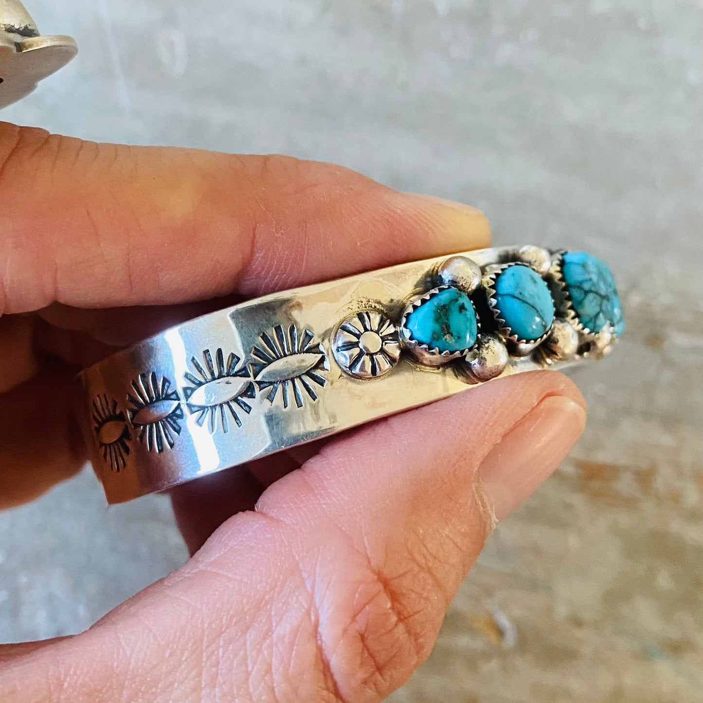 Navajo Lorenzo Jerilyn Chee Sterling Silver & Kingman Turquoise Stacker Cuff