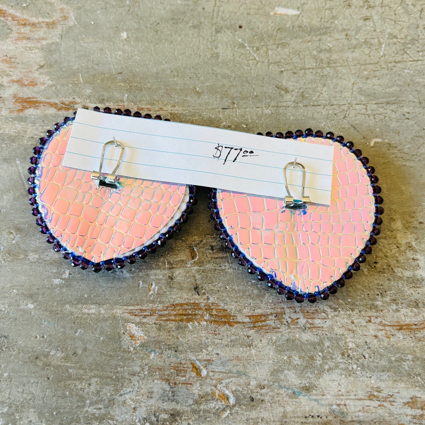 New Navajo Purple Beaded Heart Earrings