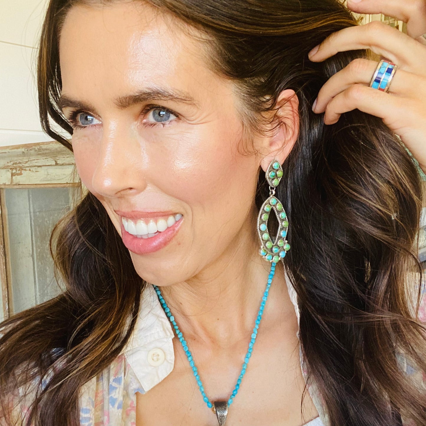 Navajo Geraldine James Sterling Silver & Sonoran Turquoise Statement Earrings