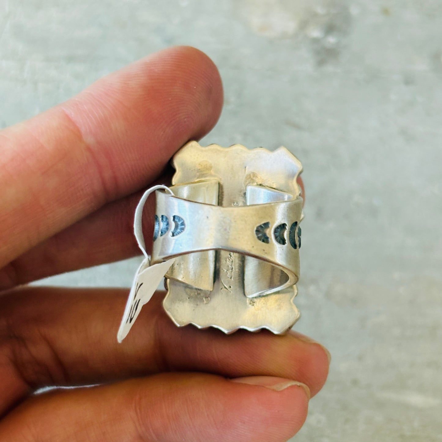 Navajo Signed Sterling Silver & Kingman Turquoise Ring