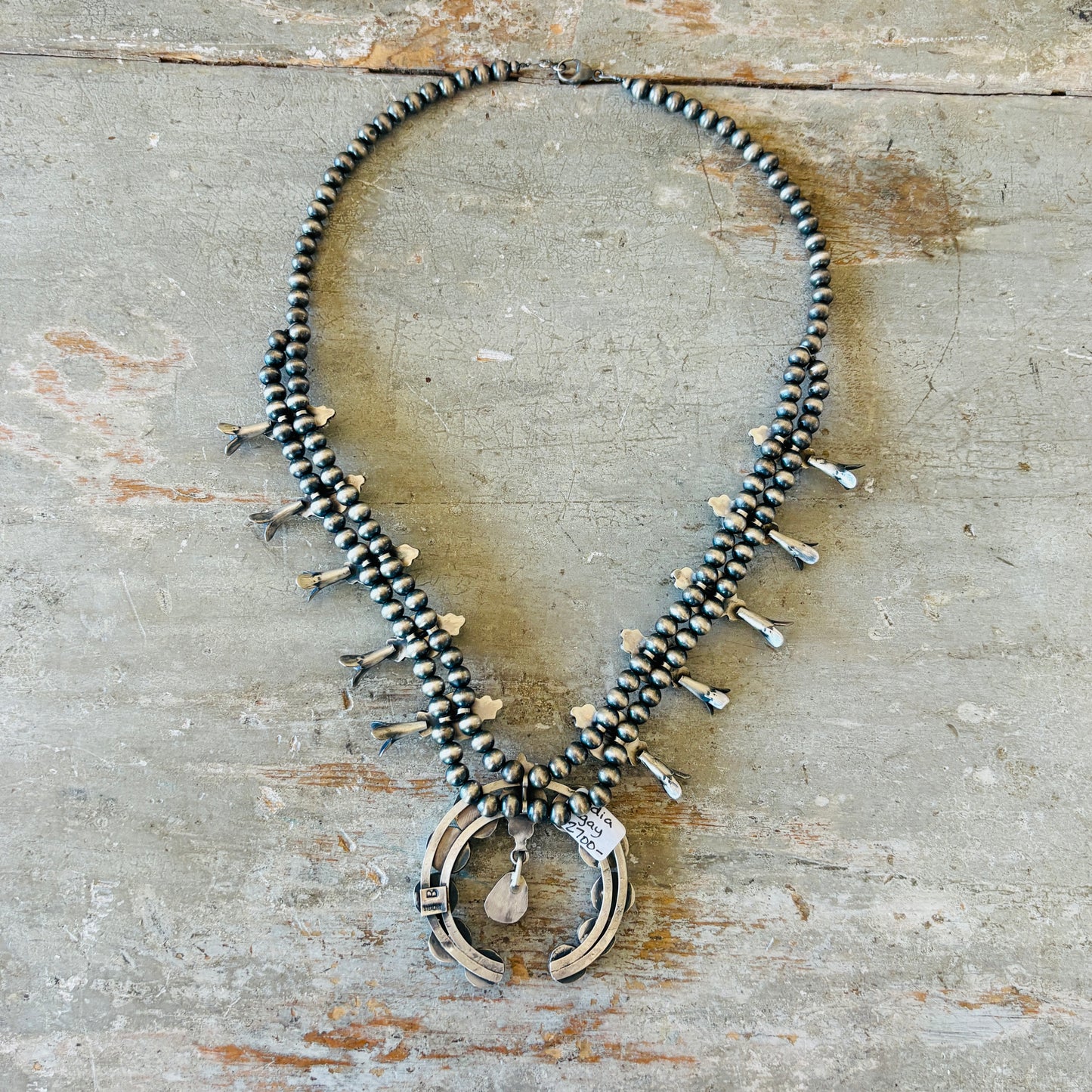 Navajo Lydia Begay Sterling Silver & Egyptian Turquoise Squash Blossom Necklace