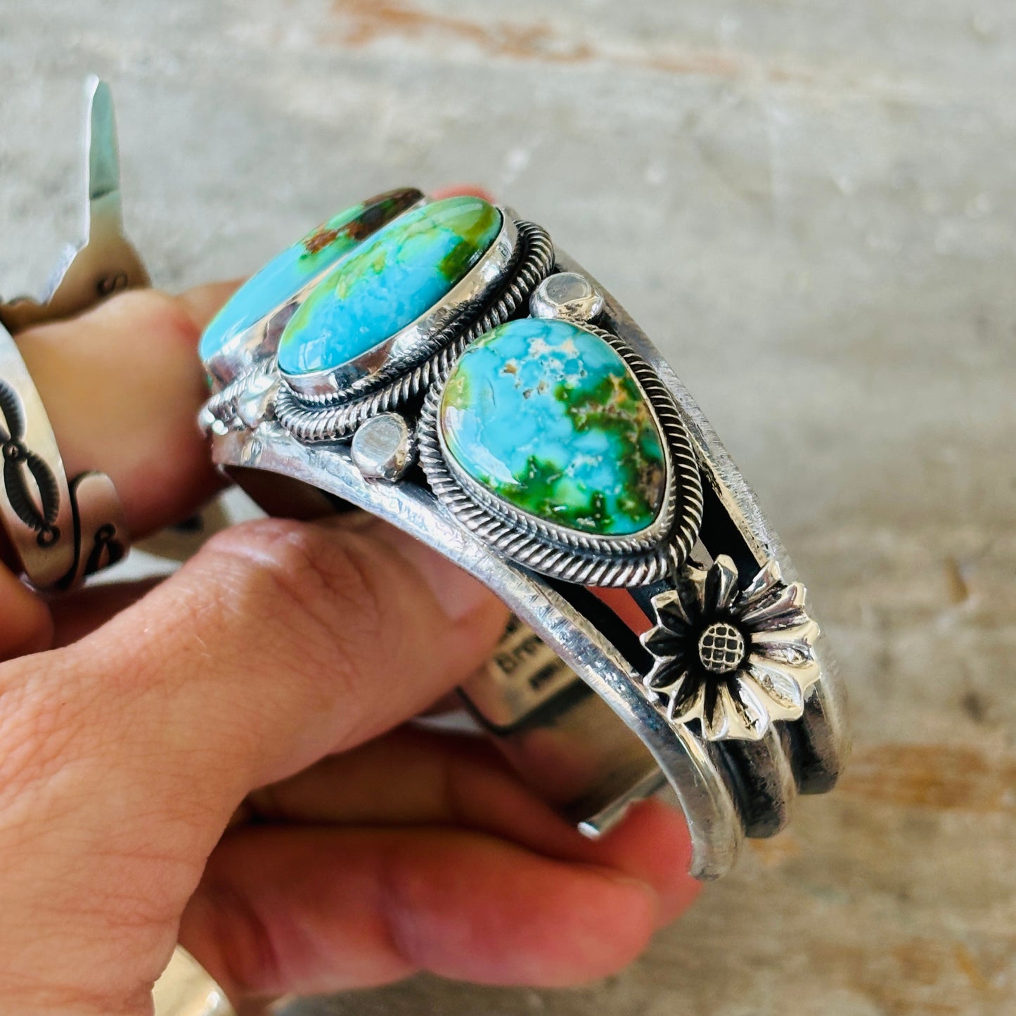 Navajo Hemerson Brown Sterling Silver & Sonoran Turquoise Statement Cuff