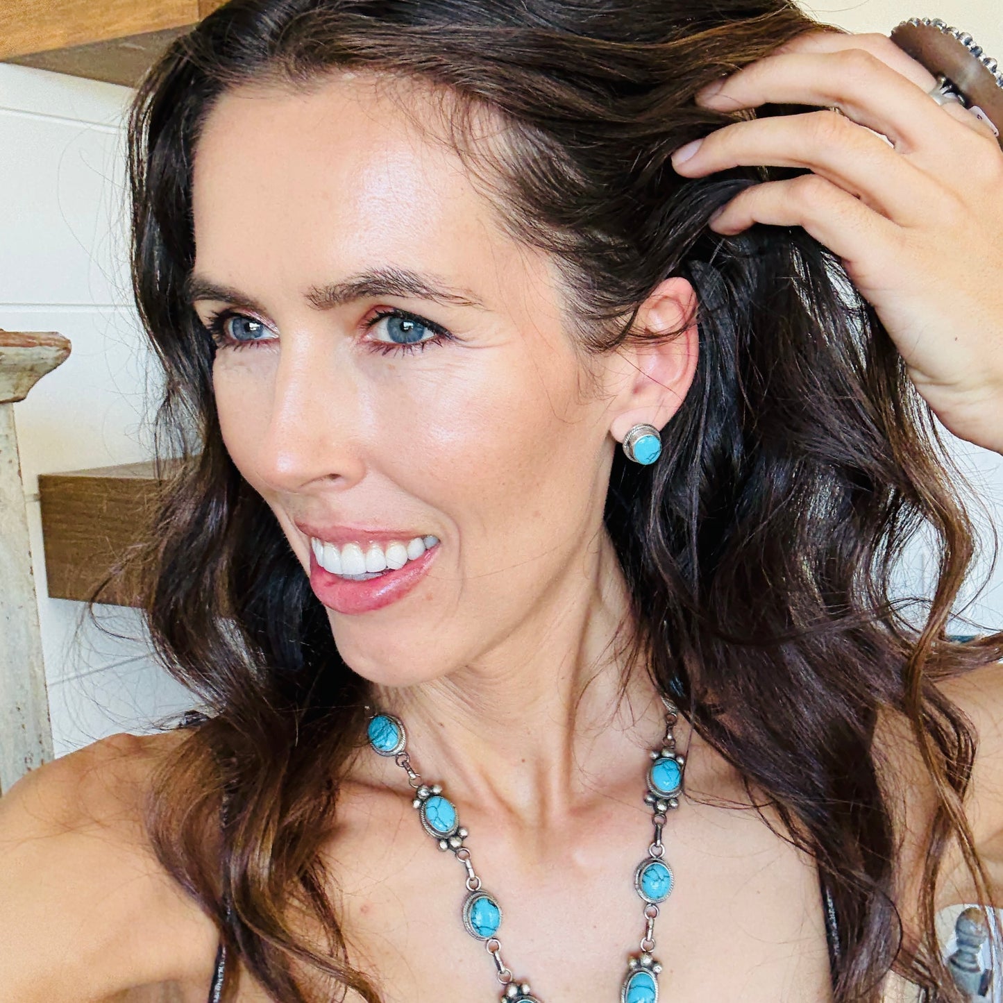 Navajo Cordelle Platero Sterling Silver & Egyptian Turquoise Lariat Necklace