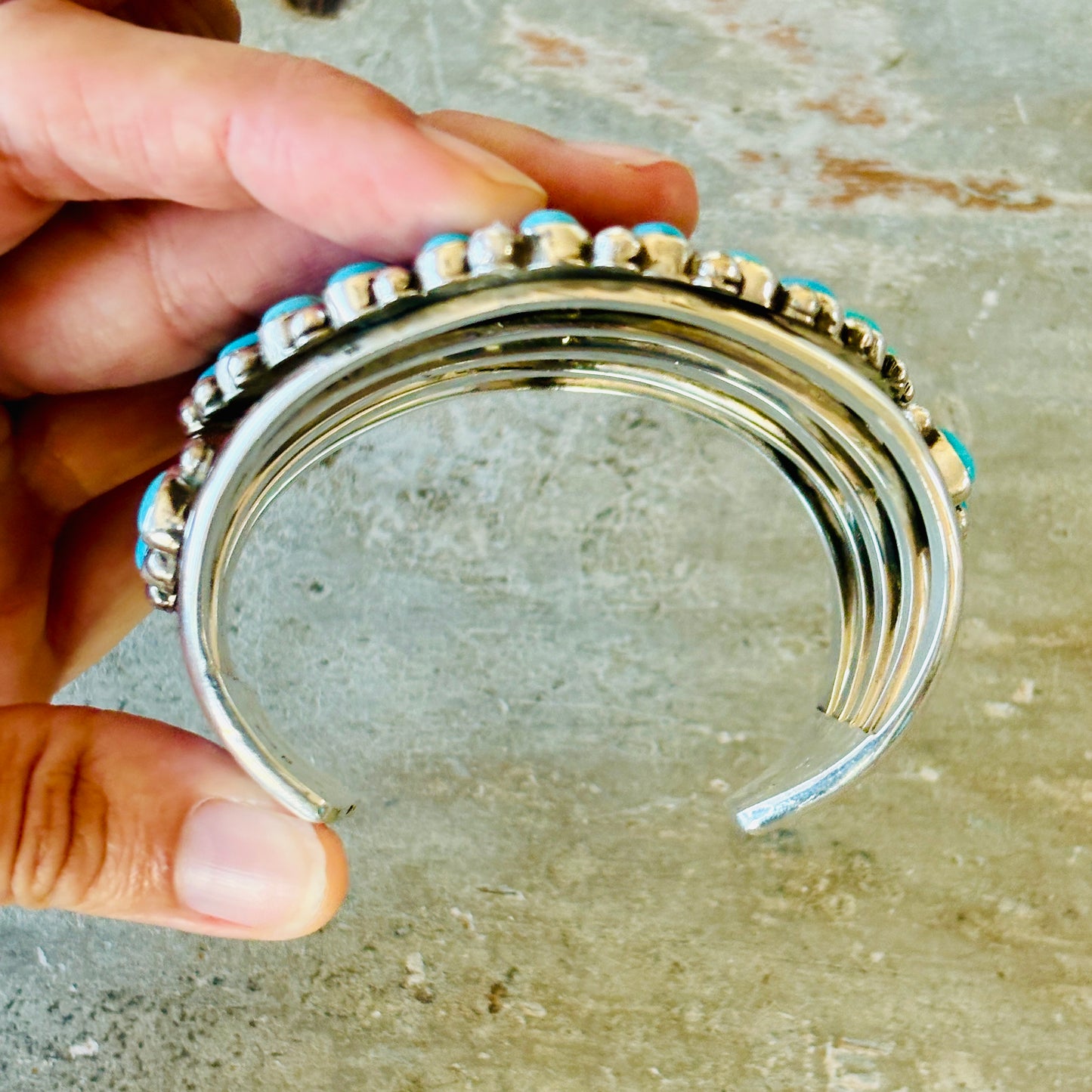 Navajo Melvin & Tiffany Jones Sterling Silver & Kingman Turquoise Cluster Cuff