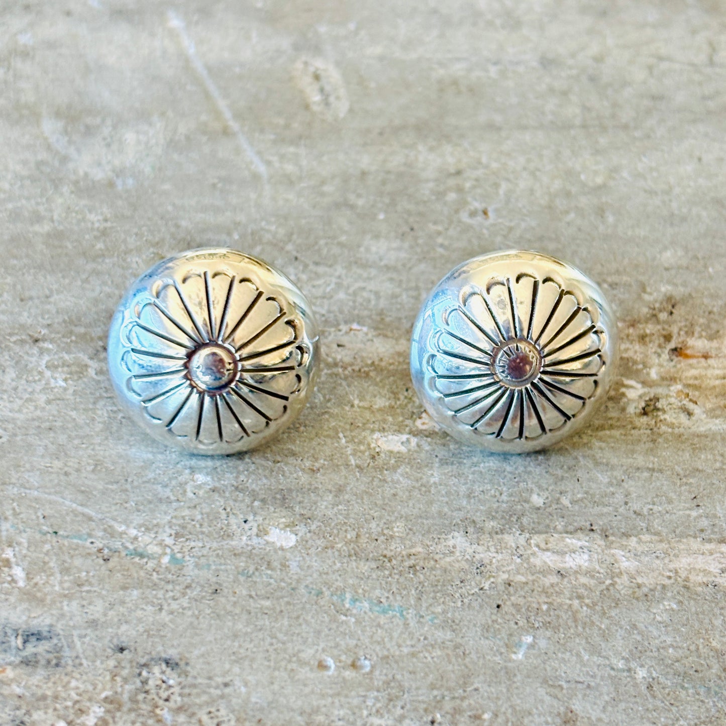 Navajo Mazzie Yazzie Sterling Silver Button Earrings