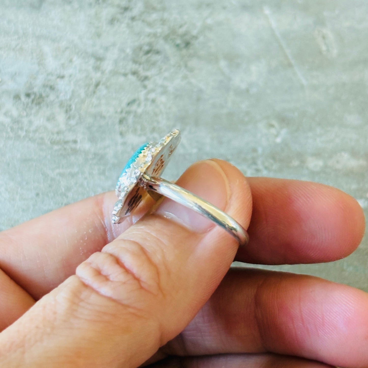 Navajo Renyold Begay Sterling Silver & Sonoran Mountain Turquoise Floral Ring